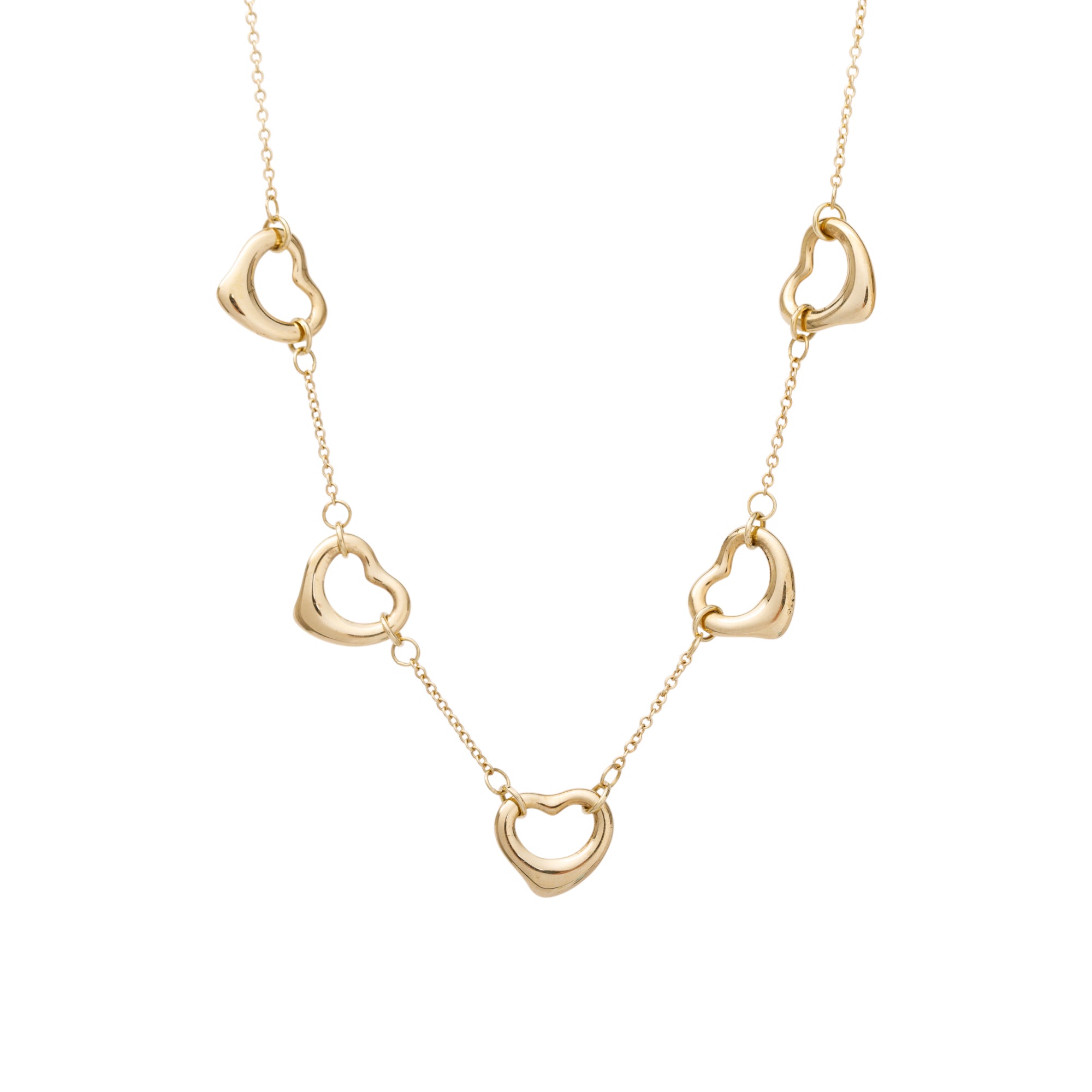 Tiffany & Co. 18k Yellow Gold Elsa Peretti 5 Open Heart Station Necklace w/ Box