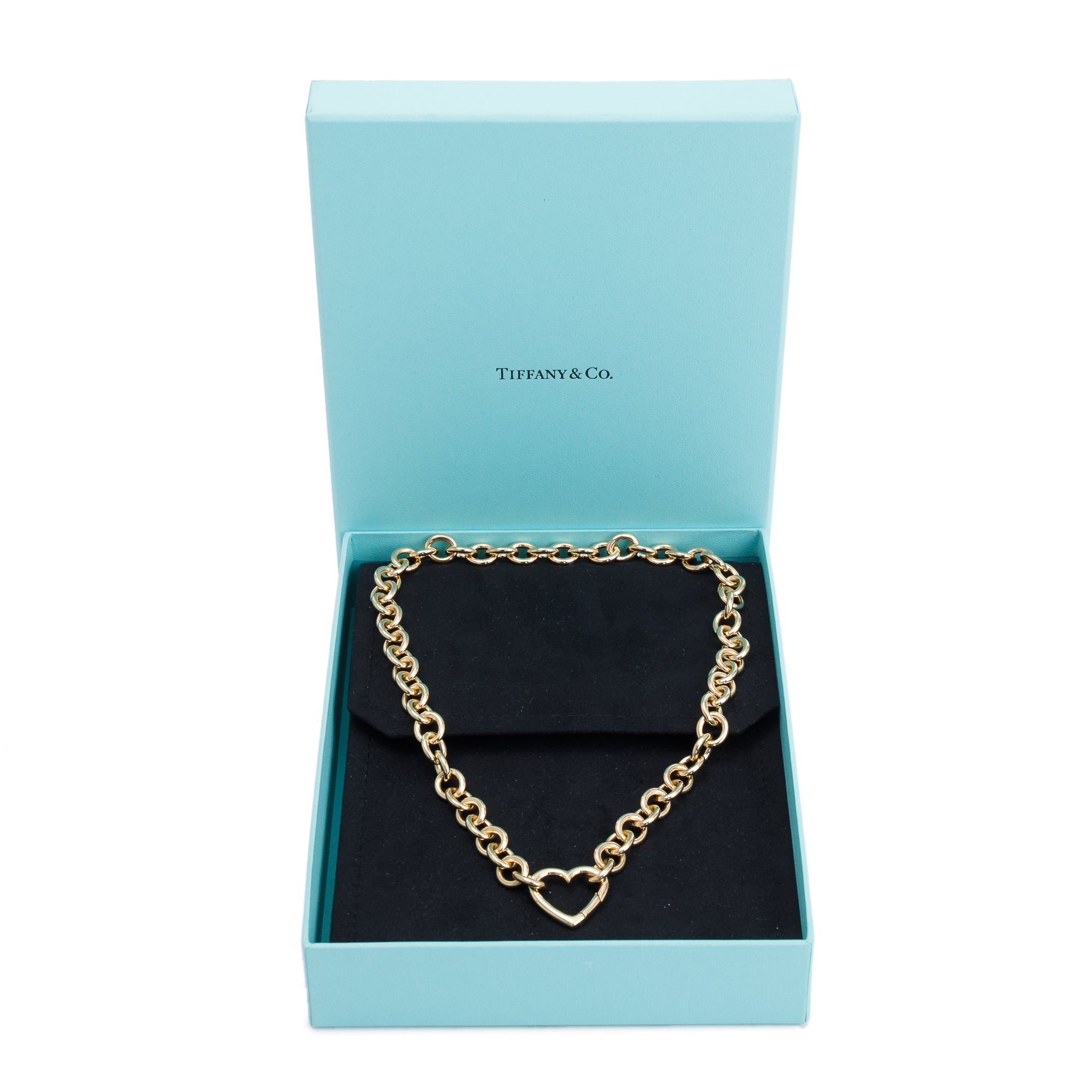 Tiffany & Co. 18k Yellow Gold Heart Clasp Collar Necklace w/ Box