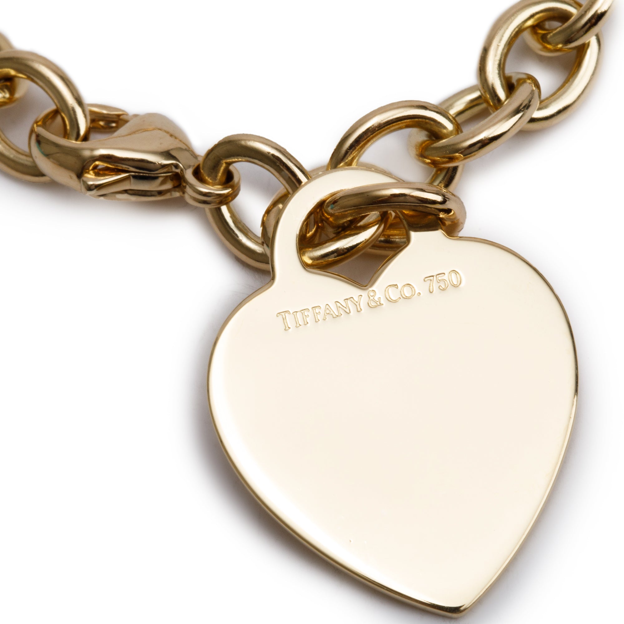 Tiffany & Co. 18k Yellow Gold Heart Tag Charm Bracelet w/ Box