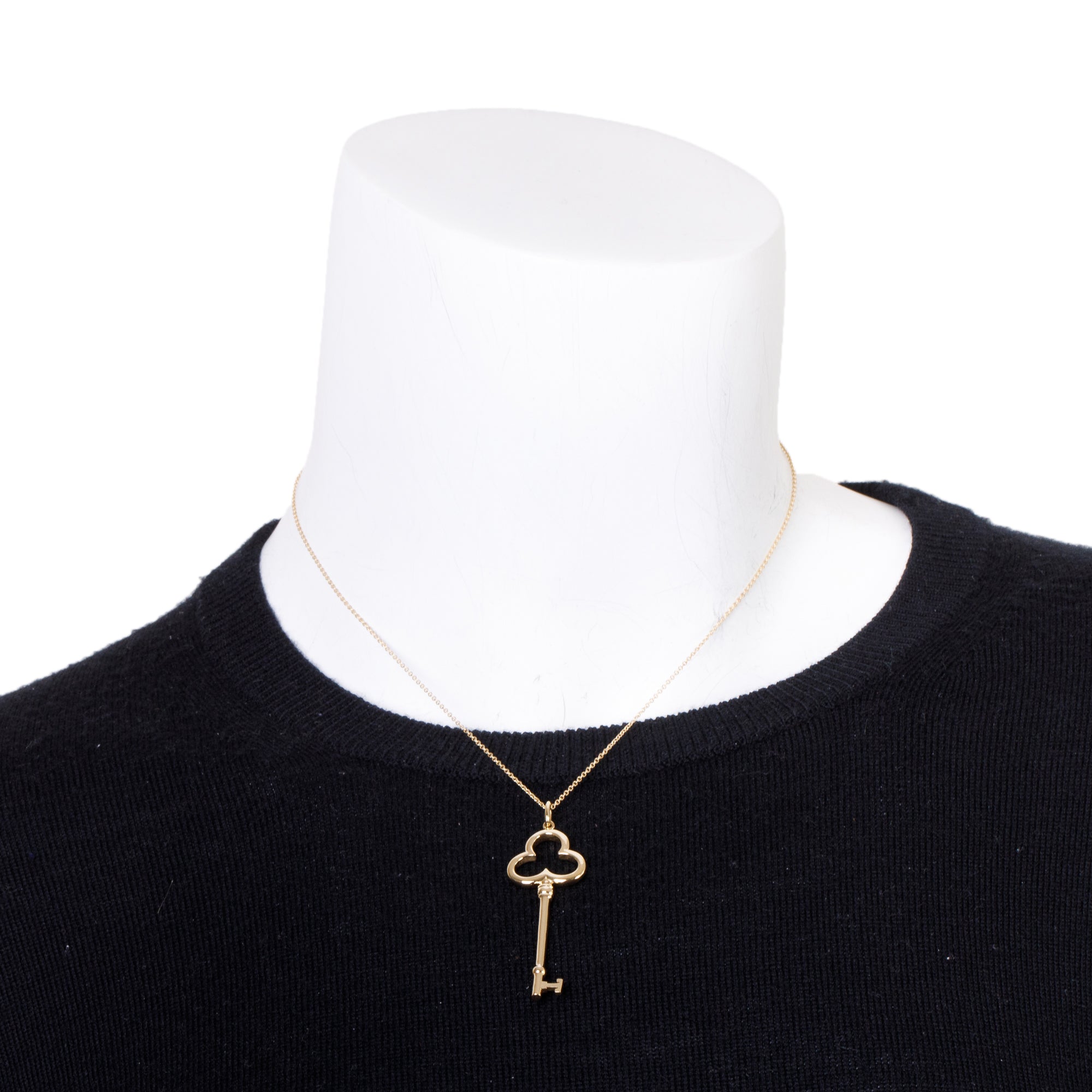 Tiffany & Co. 18k Yellow Gold Large Trefoil Key Pendant Necklace w/ Box