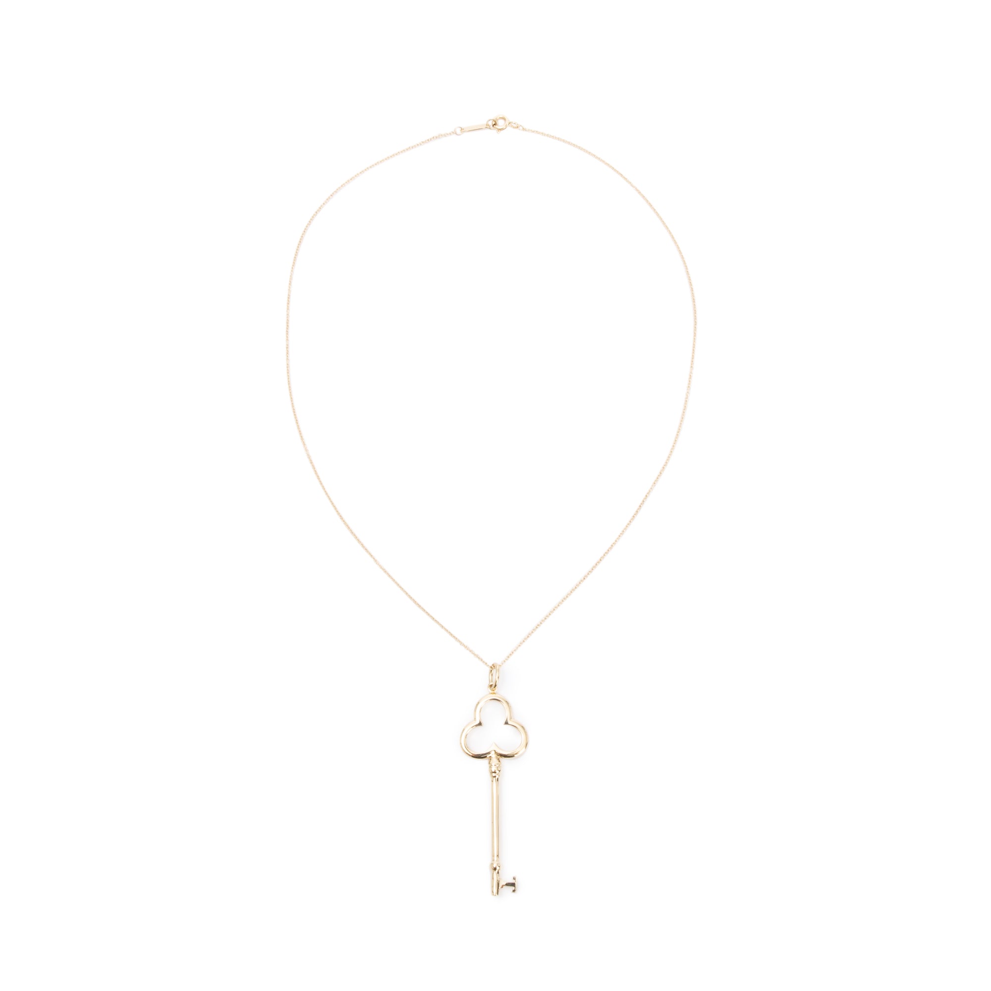 Tiffany & Co. 18k Yellow Gold Large Trefoil Key Pendant Necklace w/ Box