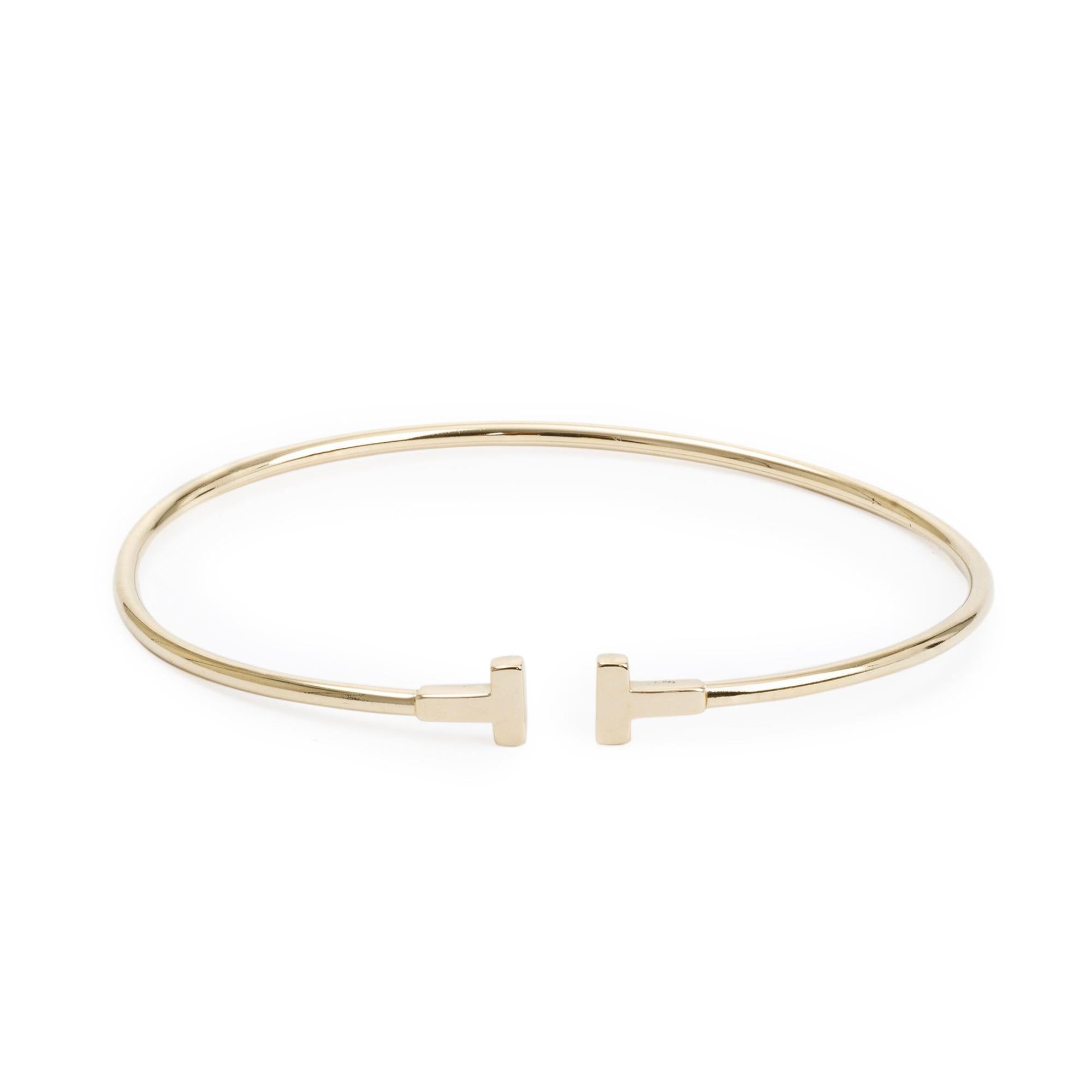 Tiffany & Co. 18k Yellow Gold Narrow T Wire Bracelet w/ Box