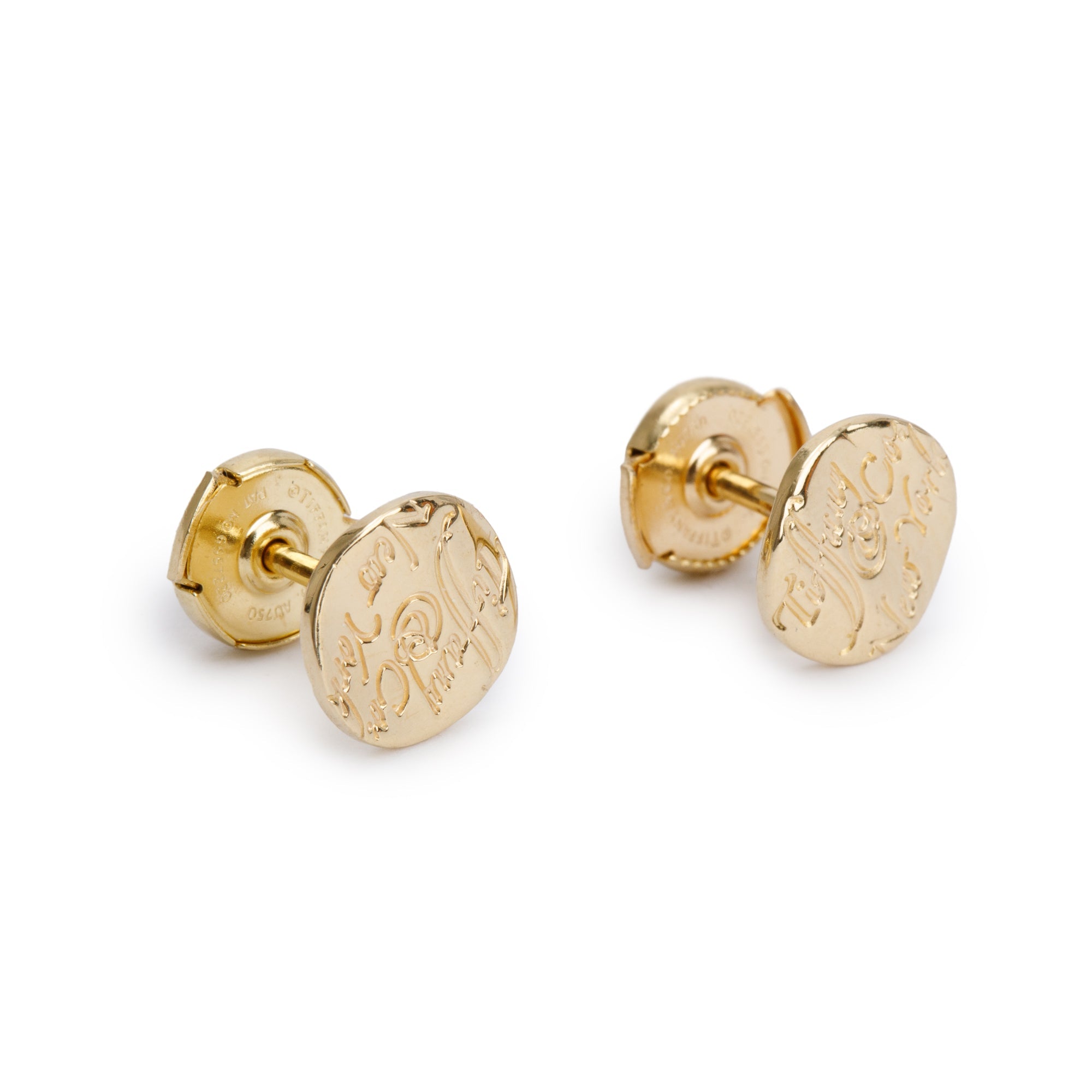 Tiffany & Co. 18k Yellow Gold Notes Round Stud Earrings, 9 MM