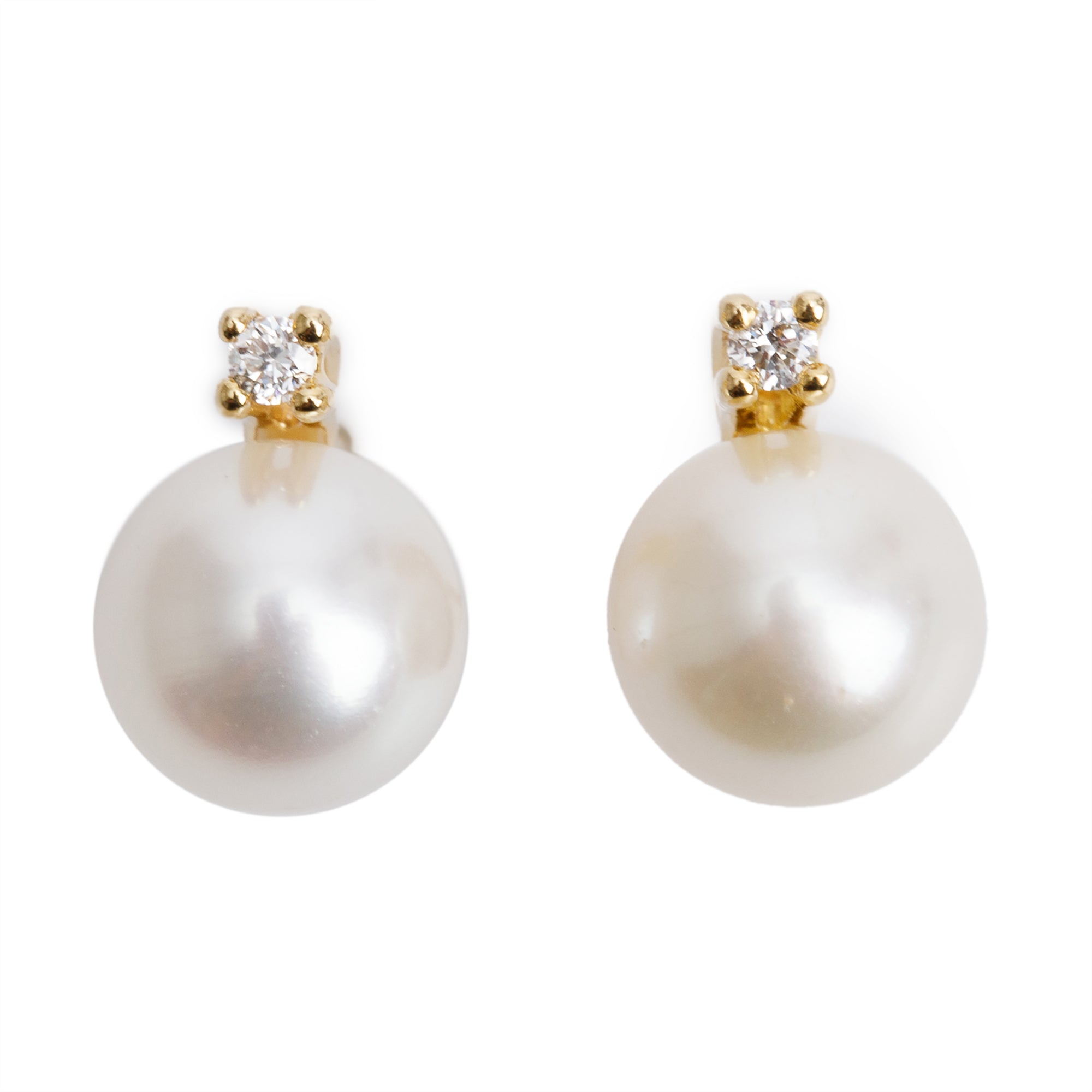 Tiffany & Co. 18k Yellow Gold Pearl & Diamond Stud Earrings w/ Box