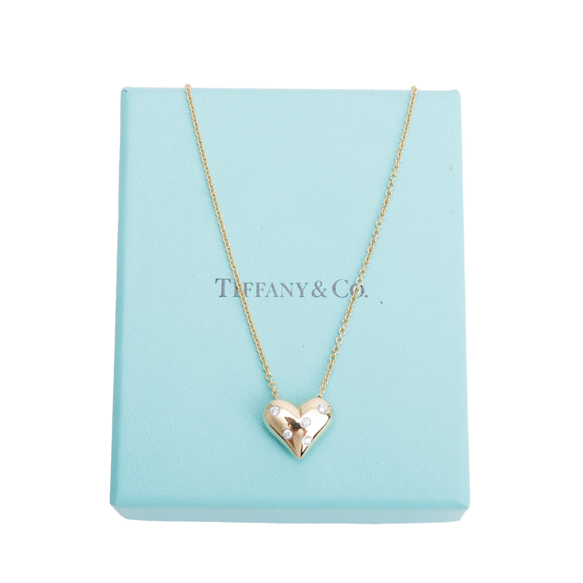 Tiffany & Co. 18k Yellow Gold & Platinum Diamond Etoile Heart Necklace w/ Box