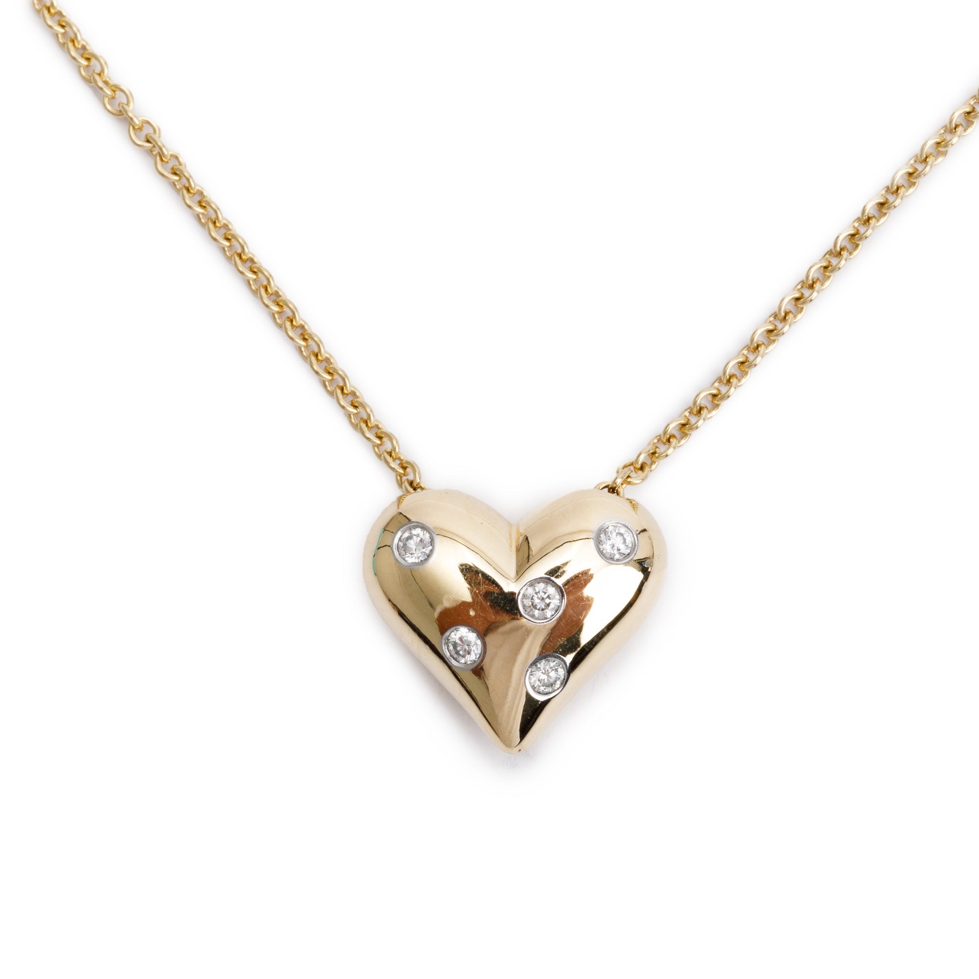 Tiffany & Co. 18k Yellow Gold & Platinum Diamond Etoile Heart Necklace w/ Box