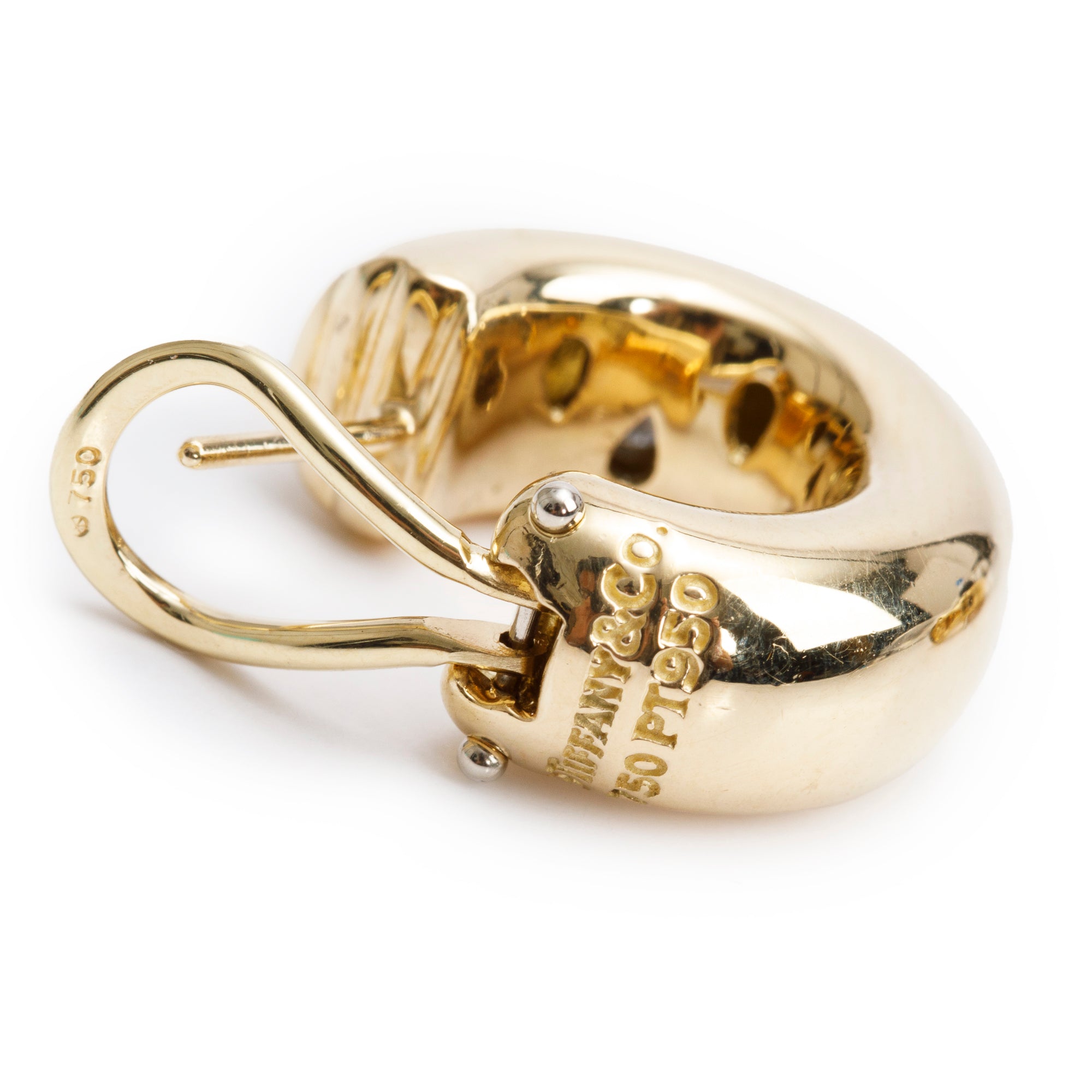 Tiffany & Co. 18k Yellow Gold & Platinum Diamond Etoile Hoop Earrings w/ Box