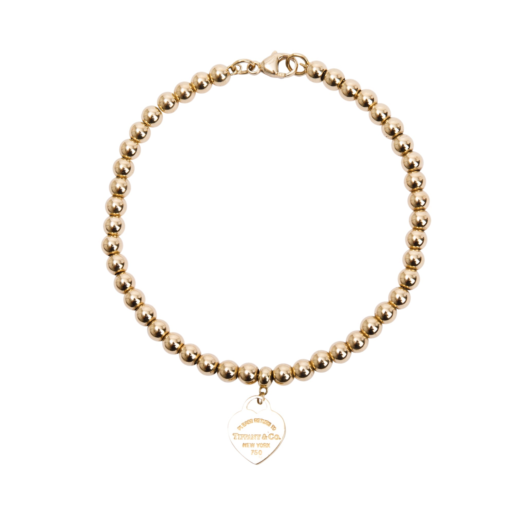 Tiffany & Co. 18k Yellow Gold Return to Tiffany Mini Heart Tag 4MM Bead Bracelet