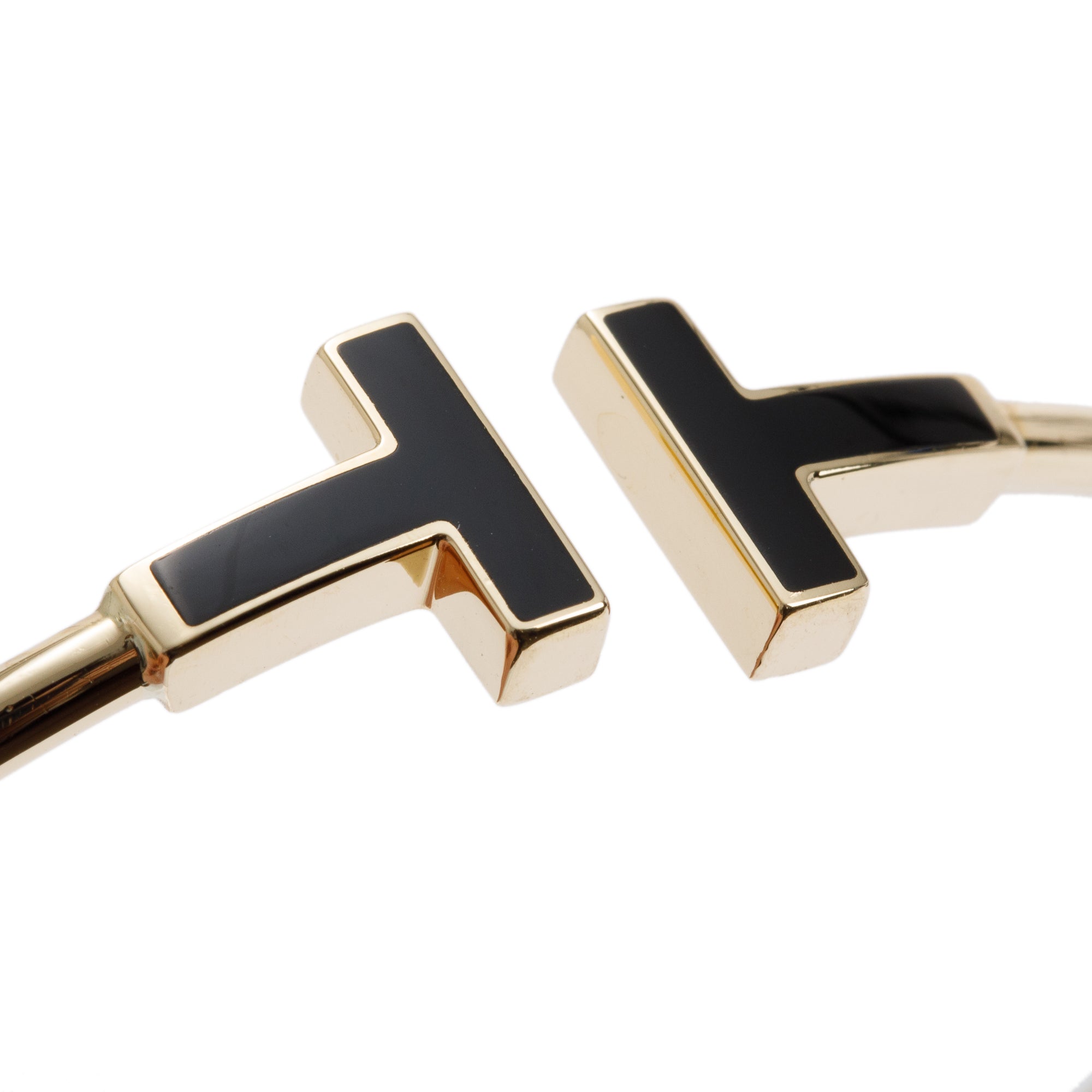 Tiffany & Co. 18k Yellow Gold Small T Black Onyx Wire Bracelet w/ Box