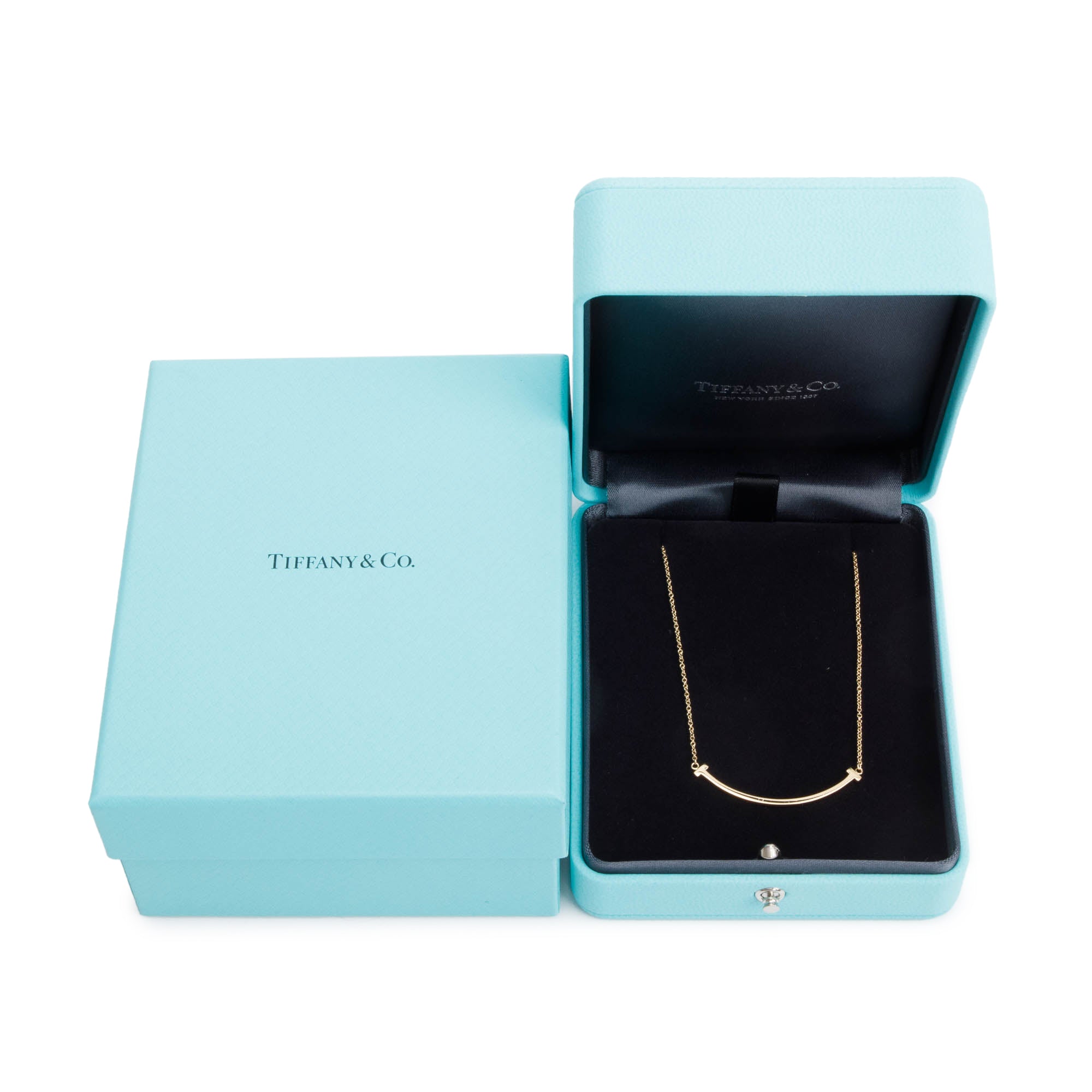 Tiffany & Co. 18k Yellow Gold Small T Smile Pendant Necklace w/ Box