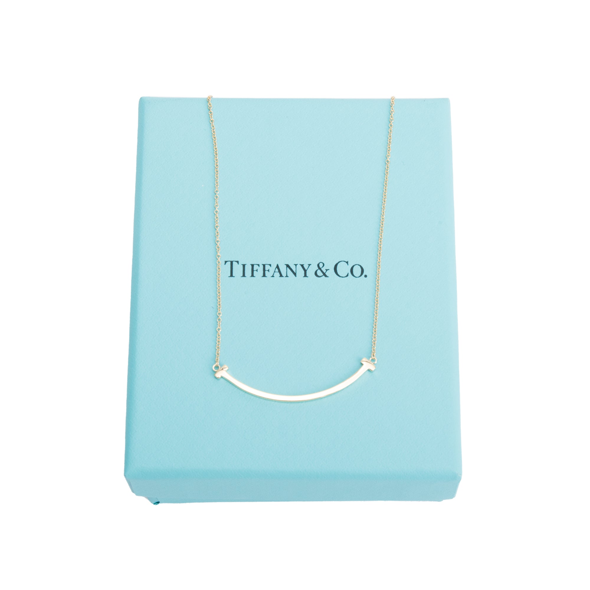 Tiffany & Co. 18k Yellow Gold Small T Smile Pendant Necklace w/ Box