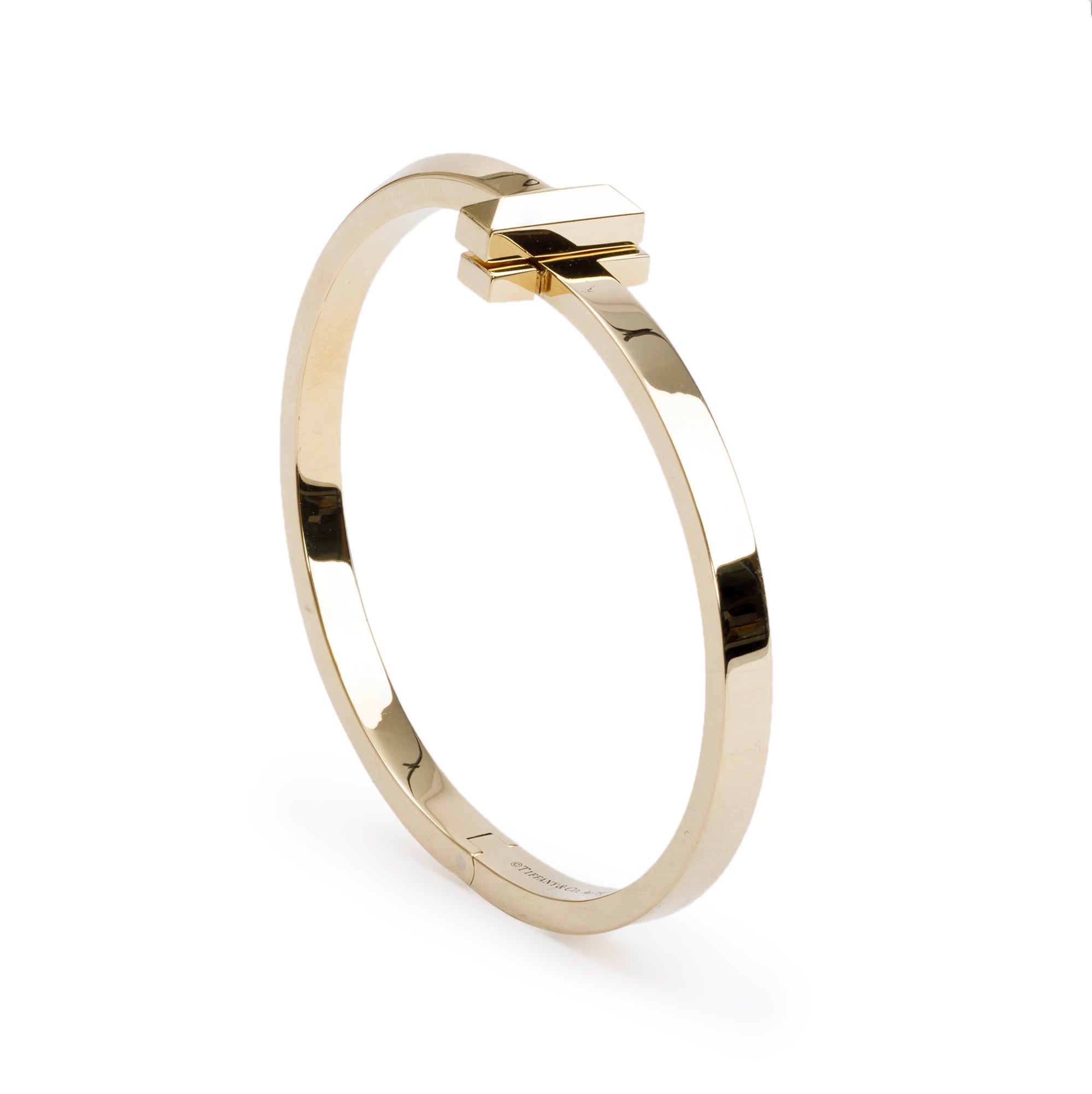 Tiffany & Co. 18k Yellow Gold T T1 Wide Hinged Bangle w/ Box