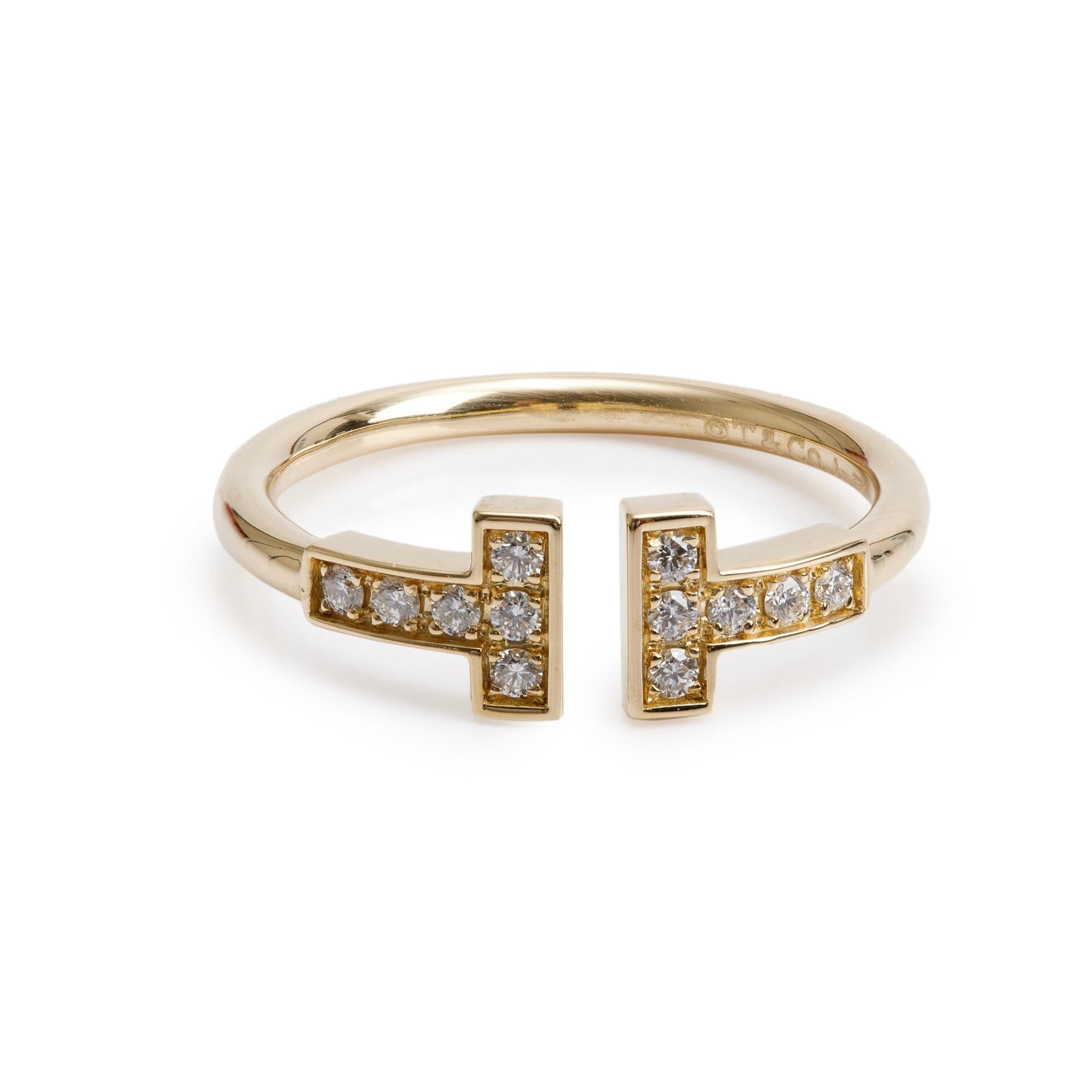 Tiffany & Co. 18k Yellow Gold T Wire Diamond Ring, Size 6 w/ Box