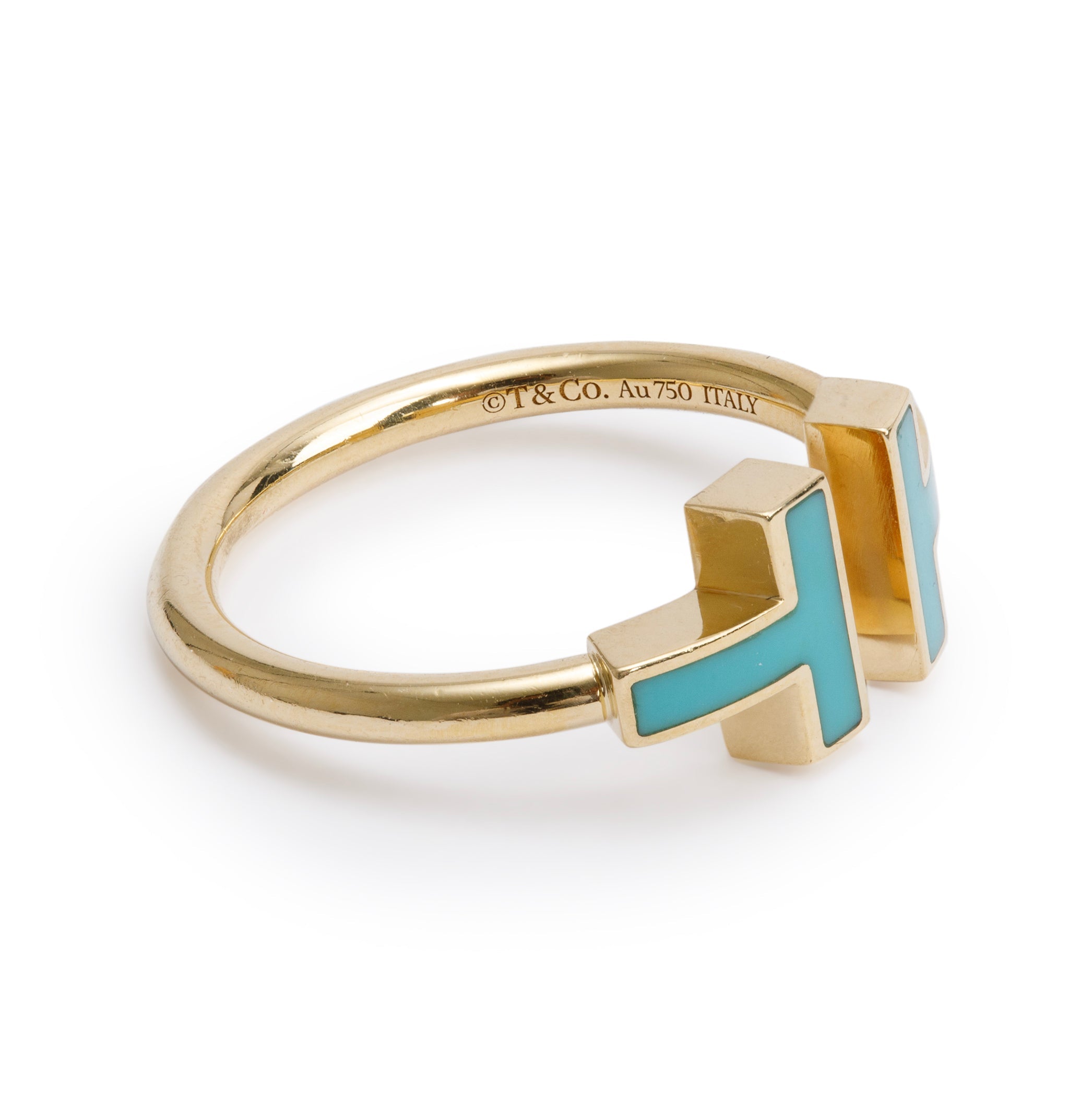 Tiffany & Co. 18k Yellow Gold Turquoise T Wire Ring, Size 7 w/ Box