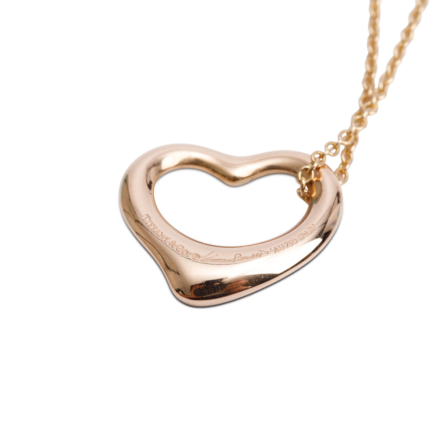 Tiffany & Co. Elsa Peretti 18k Rose Gold 16 MM Open Heart Pendant Necklace w/ Box