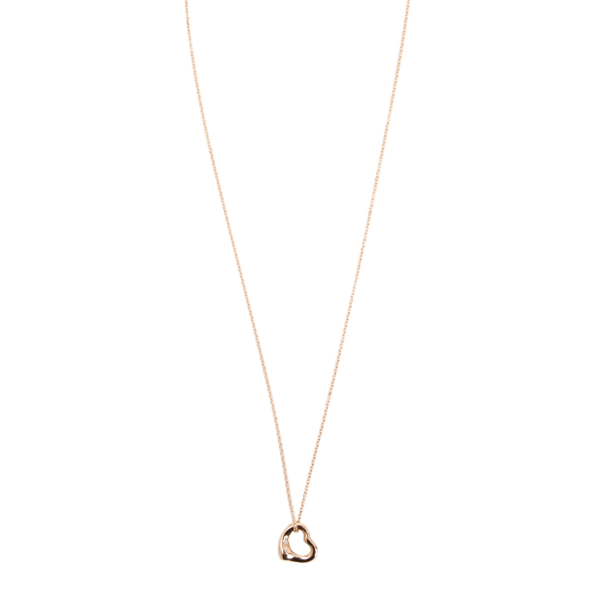 Tiffany & Co. Elsa Peretti 18k Rose Gold Diamond Mini Open Heart Pendant Necklace, 11 MM w/ Box