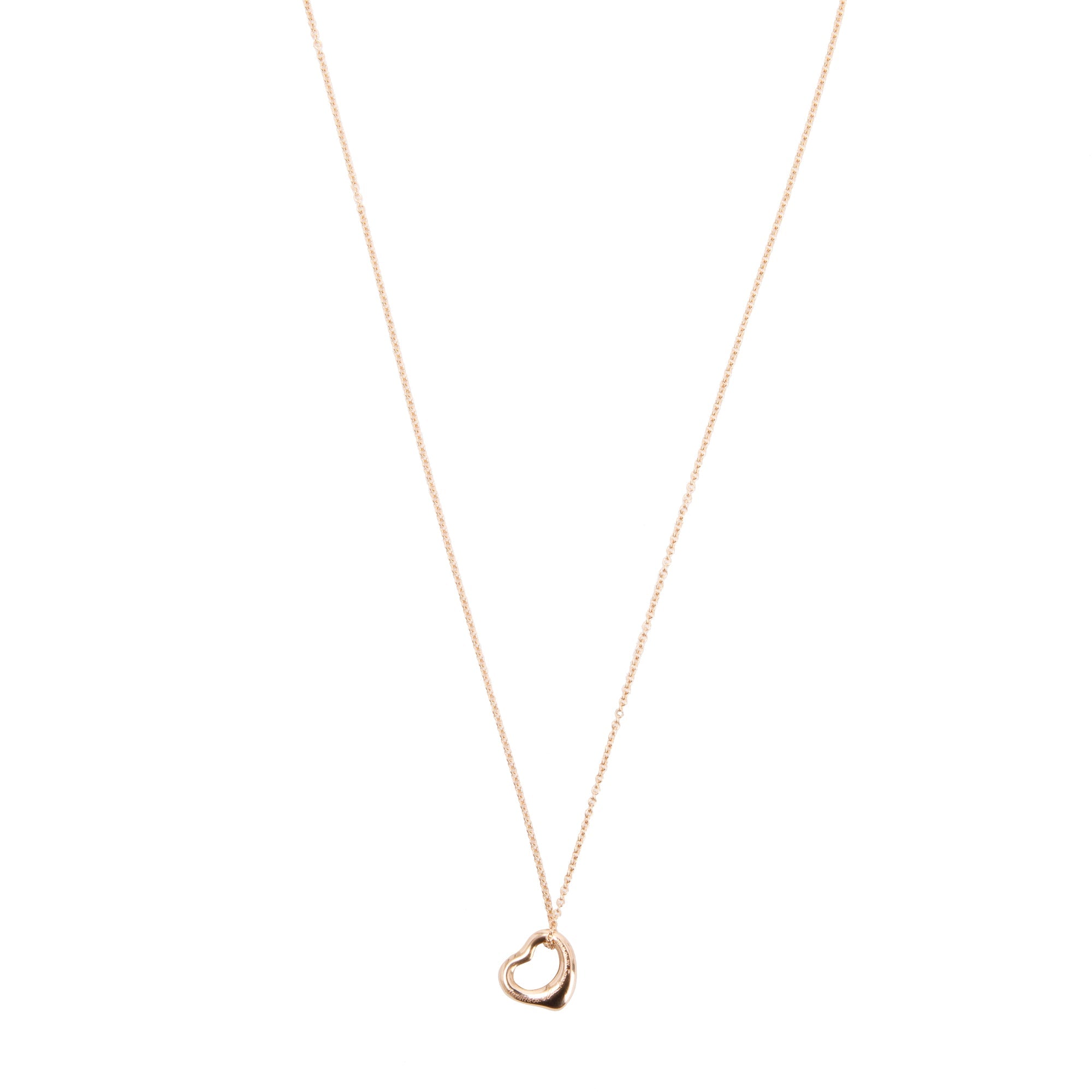 Tiffany & Co. Elsa Peretti 18k Rose Gold Diamond Mini Open Heart Pendant Necklace, 11 MM w/ Box
