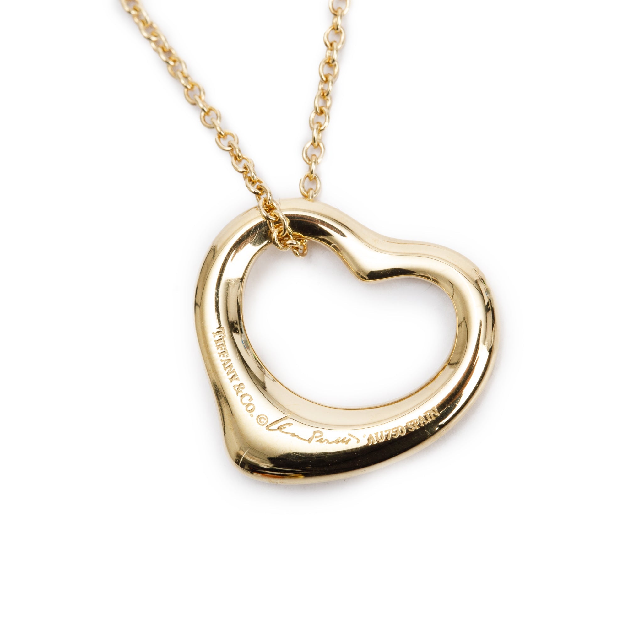 Tiffany & Co. Elsa Peretti 18k Yellow Gold 16 MM Open Heart Pendant Necklace w/ Box