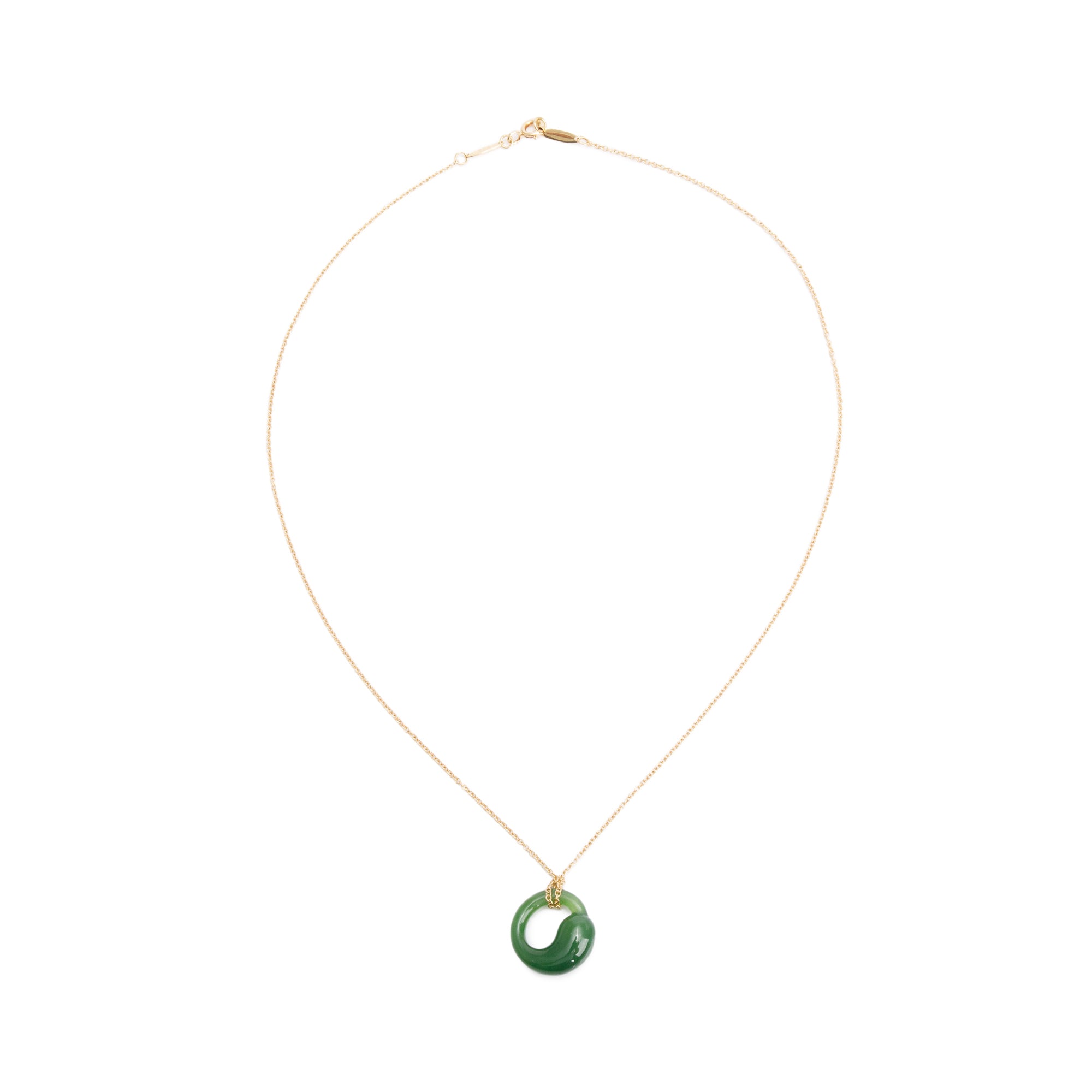 Tiffany & Co. Elsa Peretti 18k Yellow Gold 16MM Jade Eternal Circle Pendant Necklace w/ Box