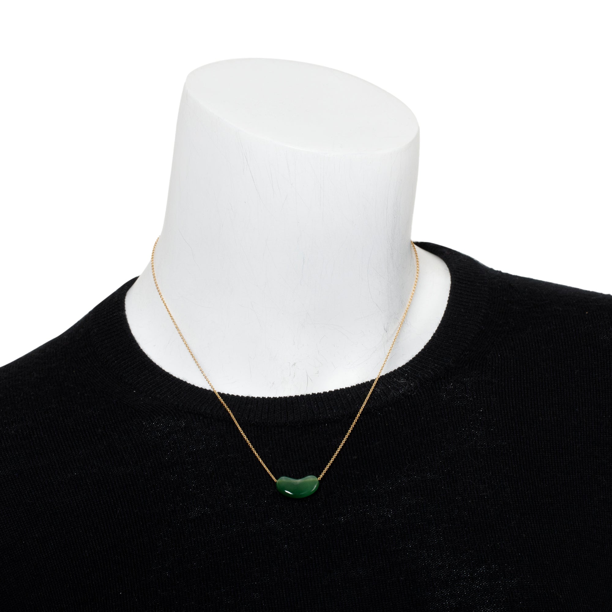 Tiffany & Co. Elsa Peretti 18k Yellow Gold 18 MM Jade Bean Pendant Necklace w/ Box