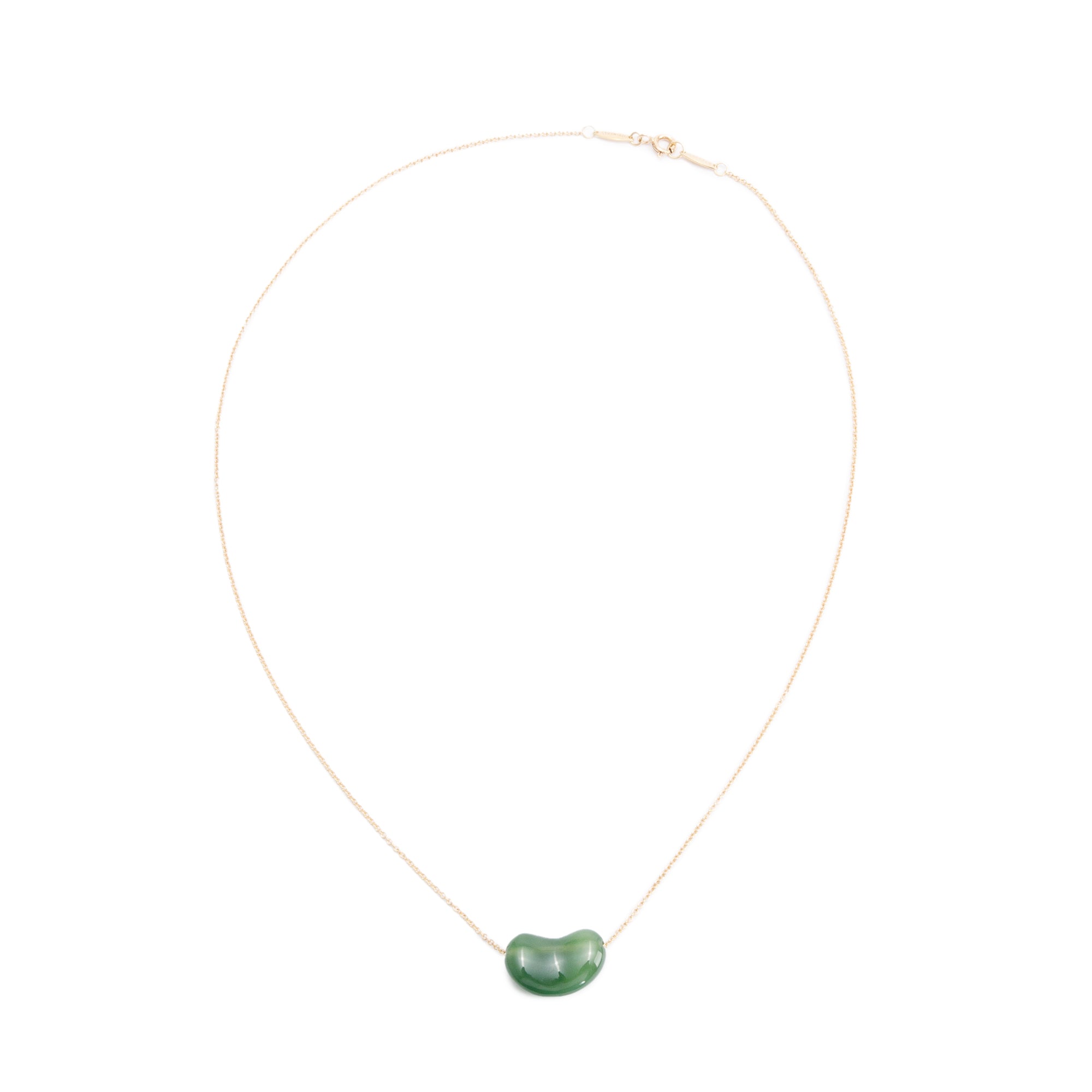 Tiffany & Co. Elsa Peretti 18k Yellow Gold 18 MM Jade Bean Pendant Necklace w/ Box