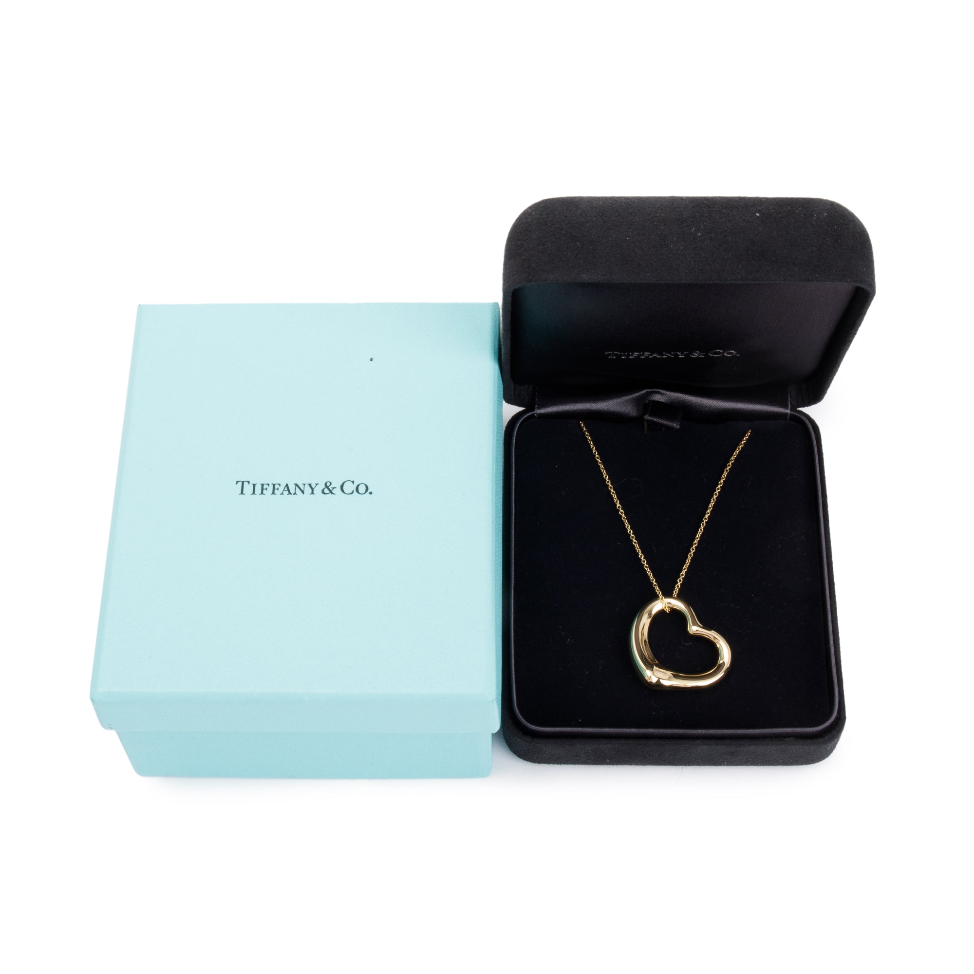 Tiffany & Co. Elsa Peretti 18k Yellow Gold 27MM Open Heart Pendant Necklace w/ Box