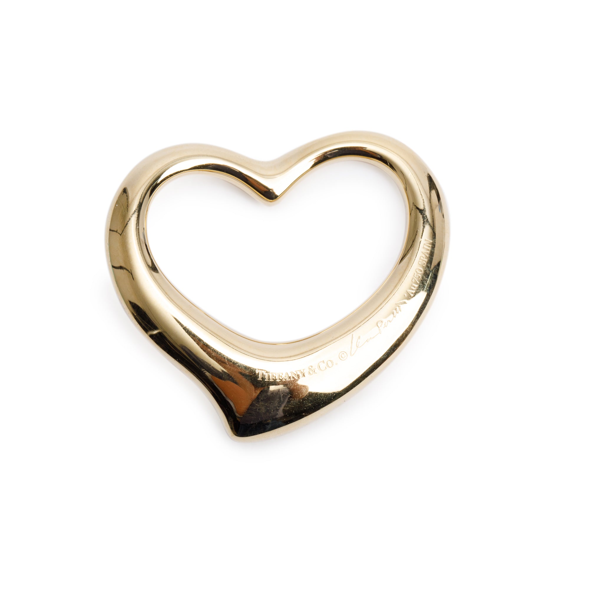 Tiffany & Co. Elsa Peretti 18k Yellow Gold 36 MM Open Heart Pendant w/ Box