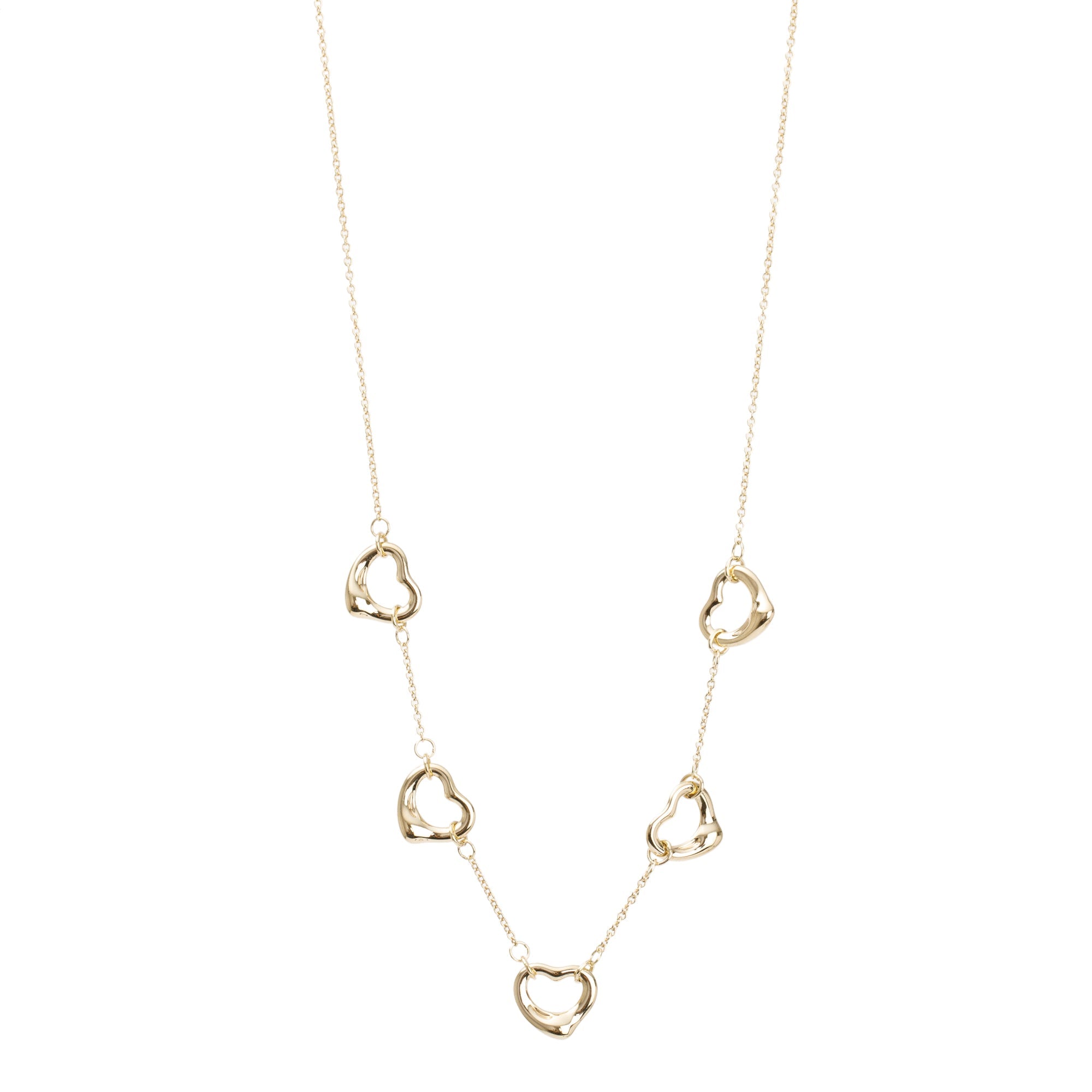 Tiffany & Co. Elsa Peretti 18k Yellow Gold 5 Open Heart Station Necklace
