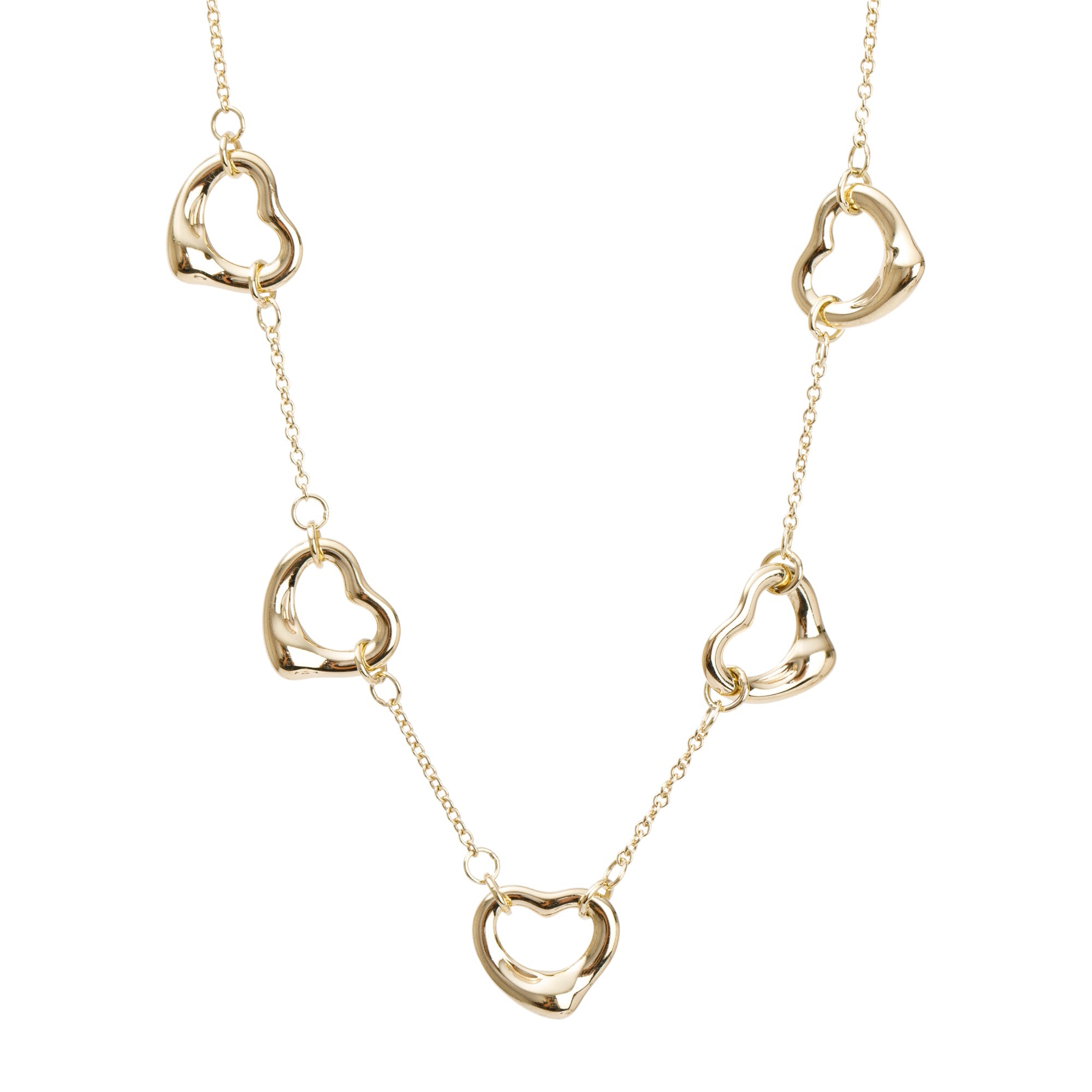Tiffany & Co. Elsa Peretti 18k Yellow Gold 5 Open Heart Station Necklace