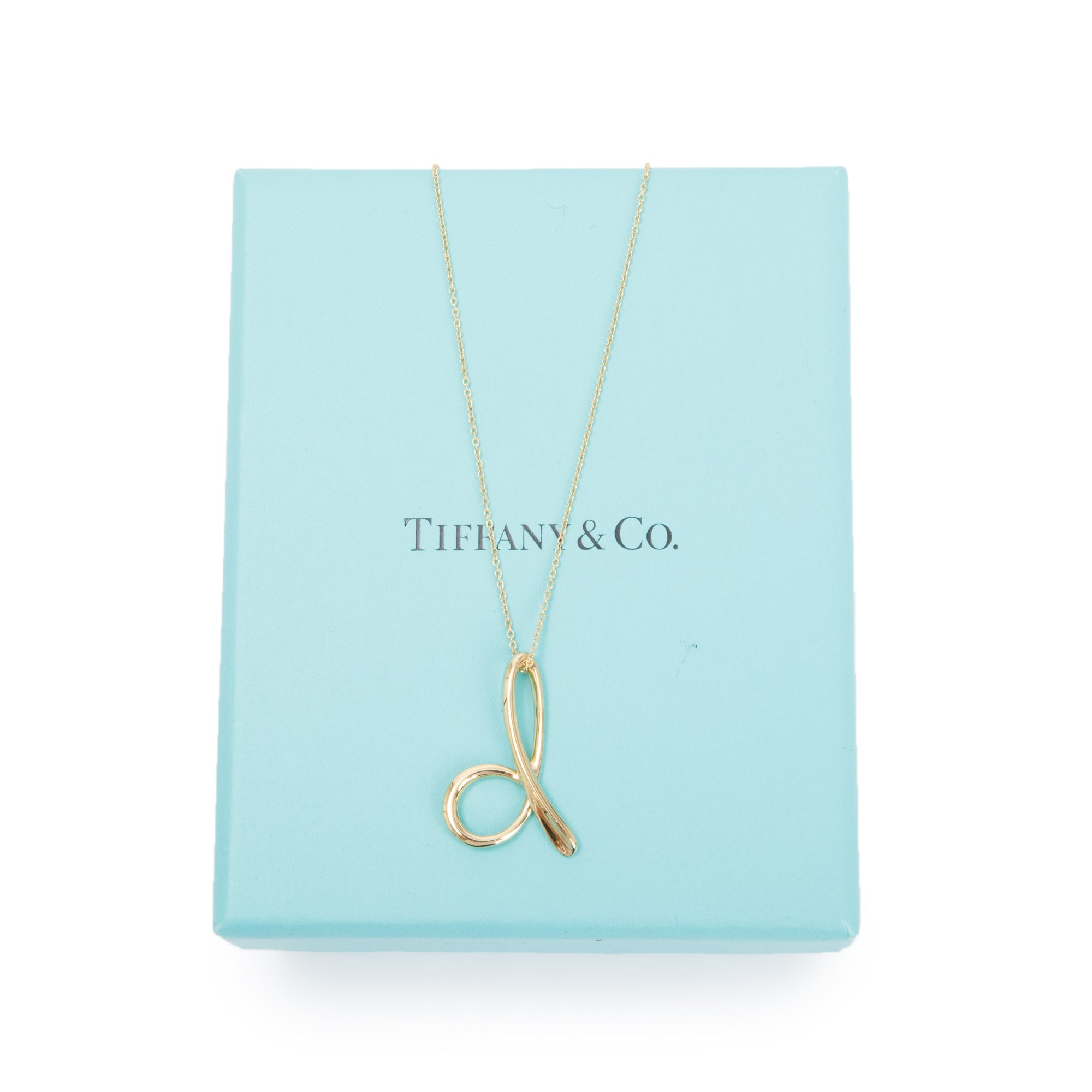 Tiffany & Co. Elsa Peretti 18k Yellow Gold Alphabet Letter "D" Pendant Necklace w/ Box