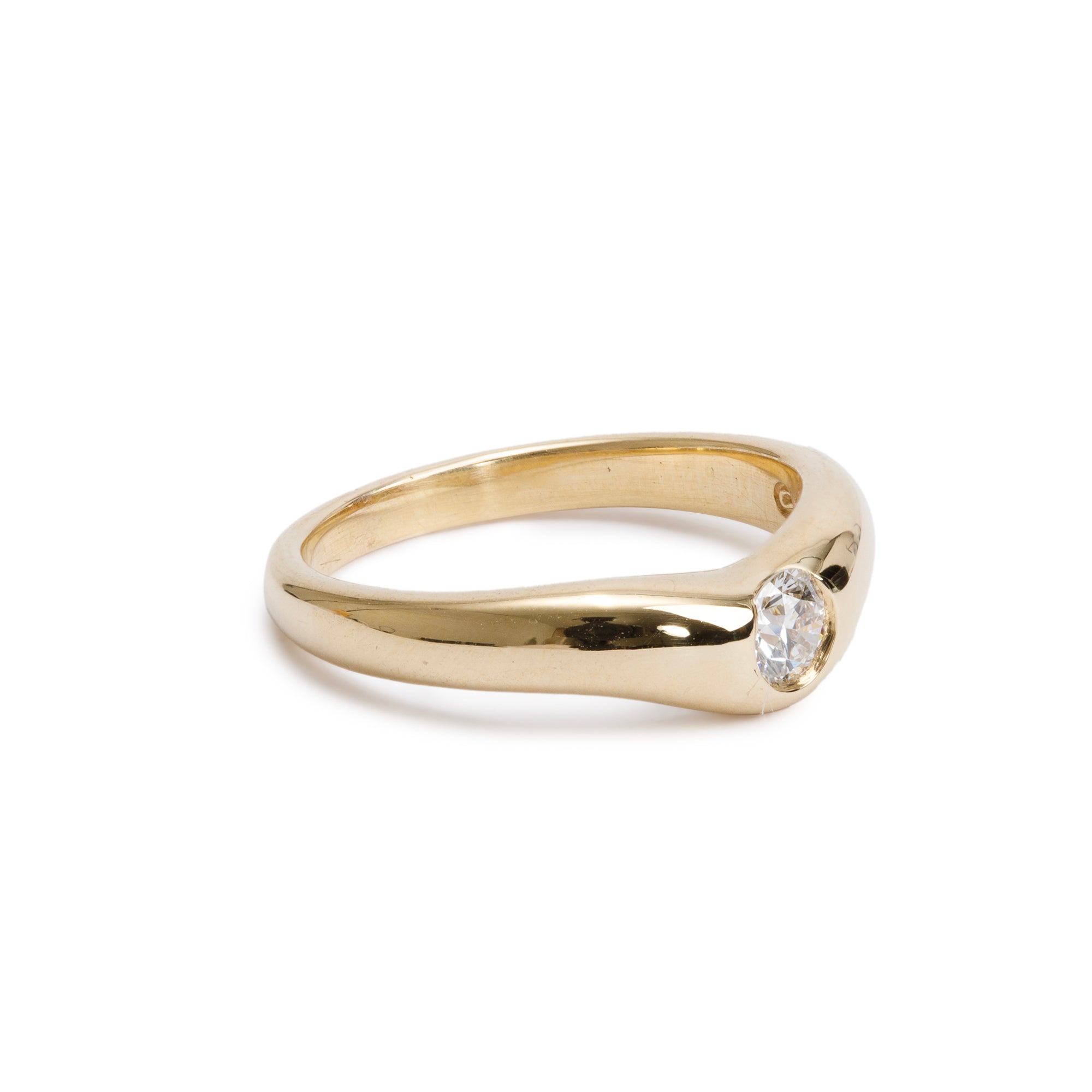 Tiffany & Co. Elsa Peretti 18k Yellow Gold Curved Diamond Wedding Band Ring, Size 5.25 w/ Box