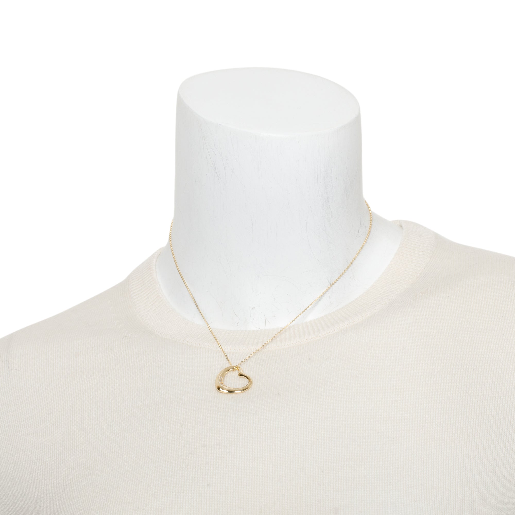 Tiffany & Co. Elsa Peretti 18k Yellow Gold Diamond 22 MM Open Heart Pendant Necklace w/ Box