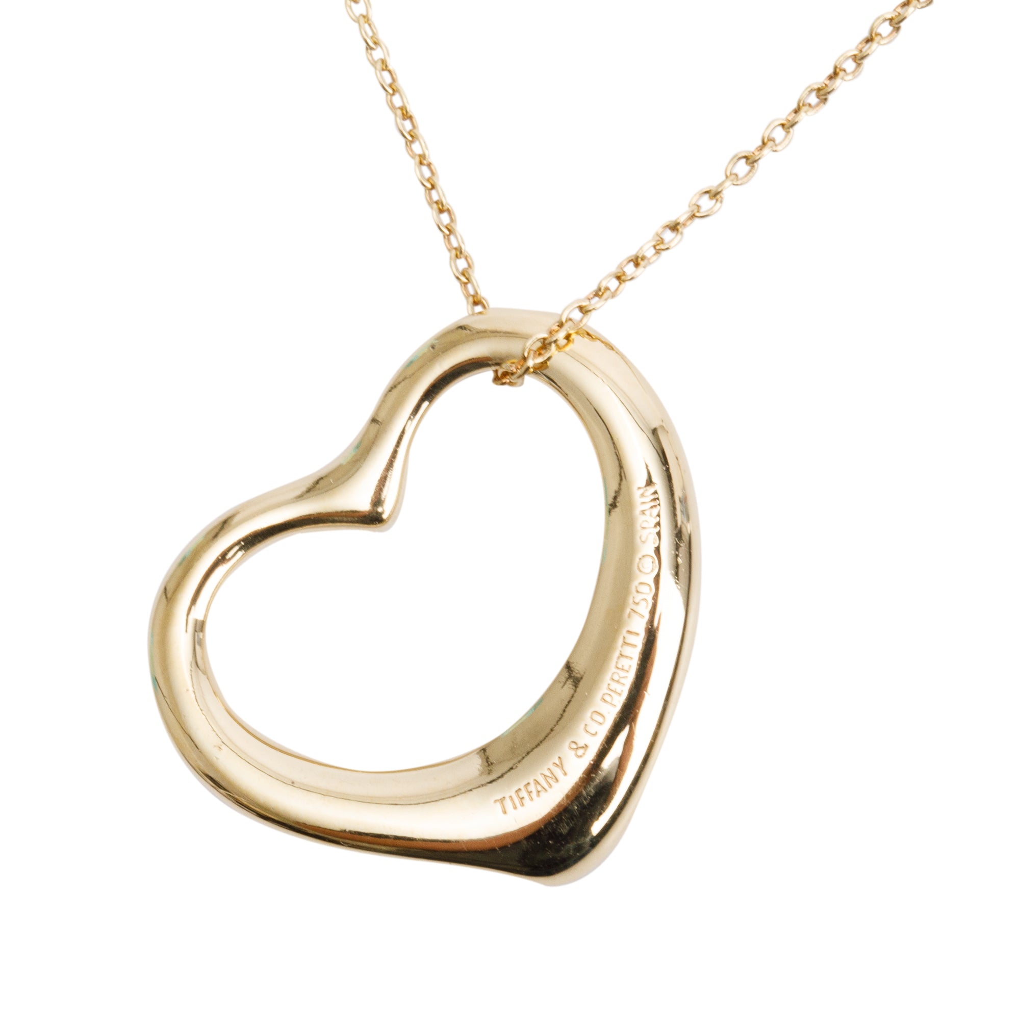 Tiffany & Co. Elsa Peretti 18k Yellow Gold Diamond 22 MM Open Heart Pendant Necklace w/ Box