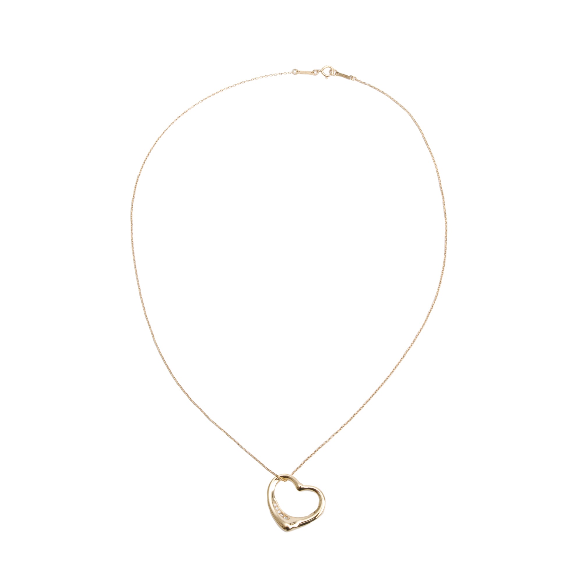 Tiffany & Co. Elsa Peretti 18k Yellow Gold Diamond 22 MM Open Heart Pendant Necklace w/ Box