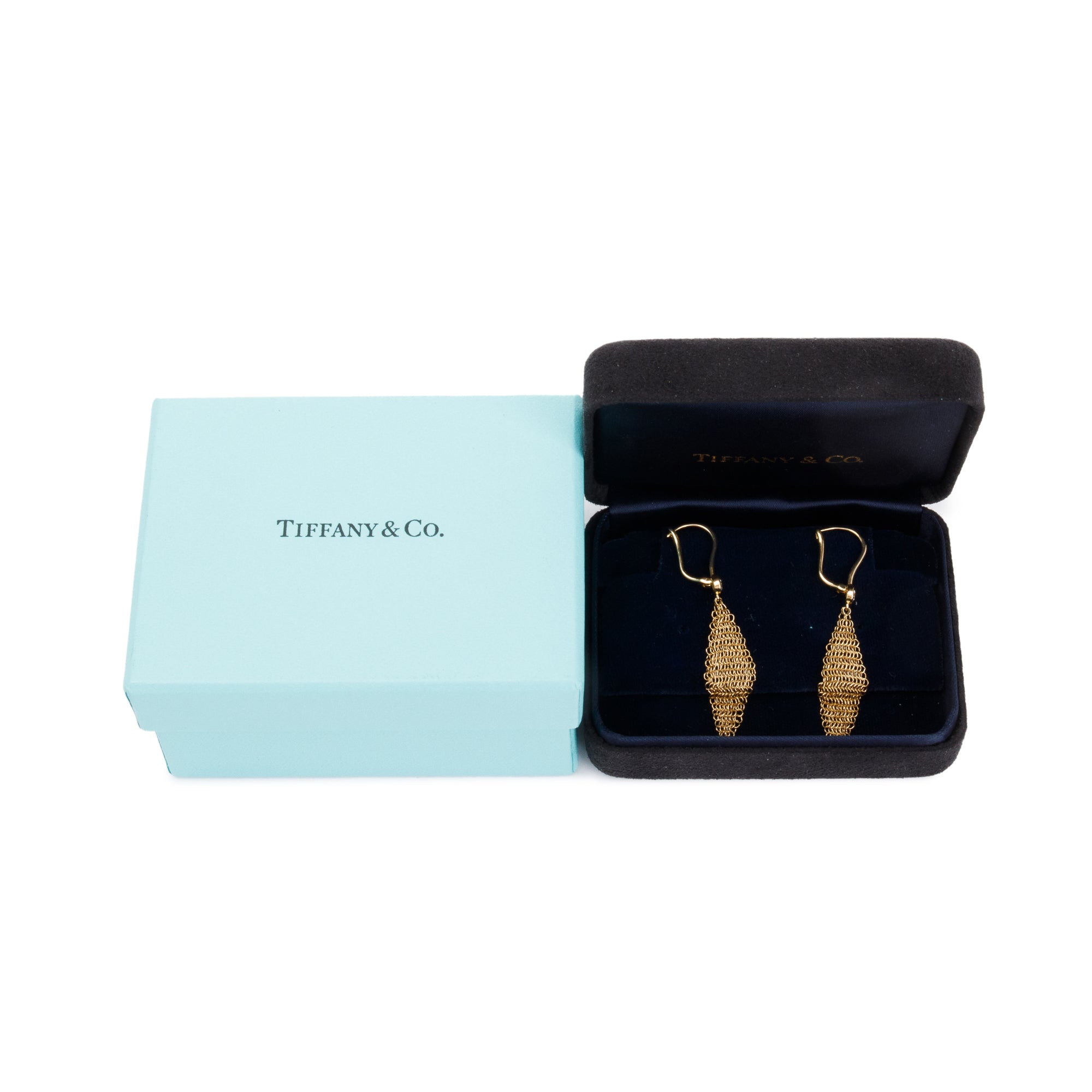 Tiffany & Co. Elsa Peretti 18k Yellow Gold Diamond Mini Mesh Earrings w/ Box
