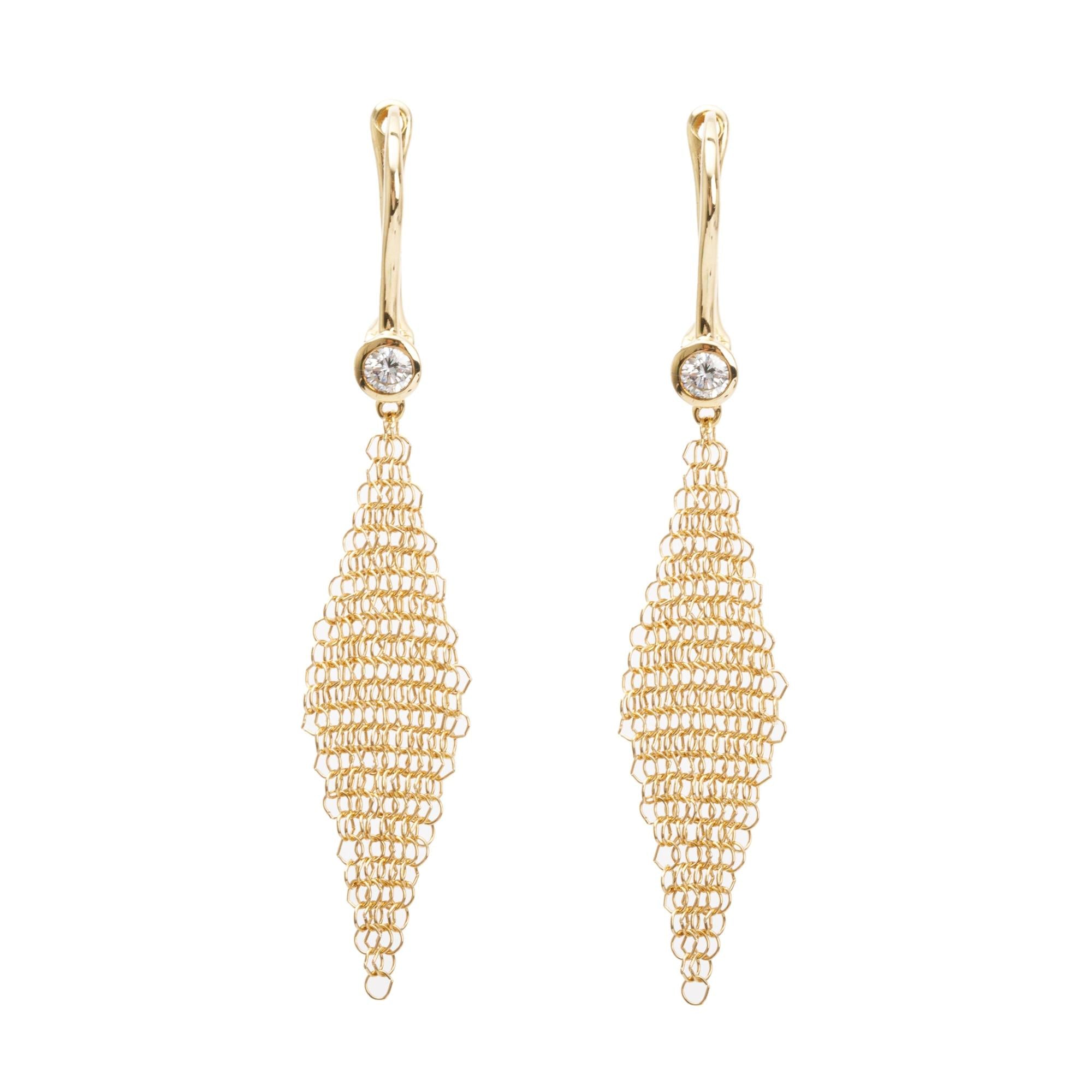Tiffany & Co. Elsa Peretti 18k Yellow Gold Diamond Mini Mesh Earrings w/ Box