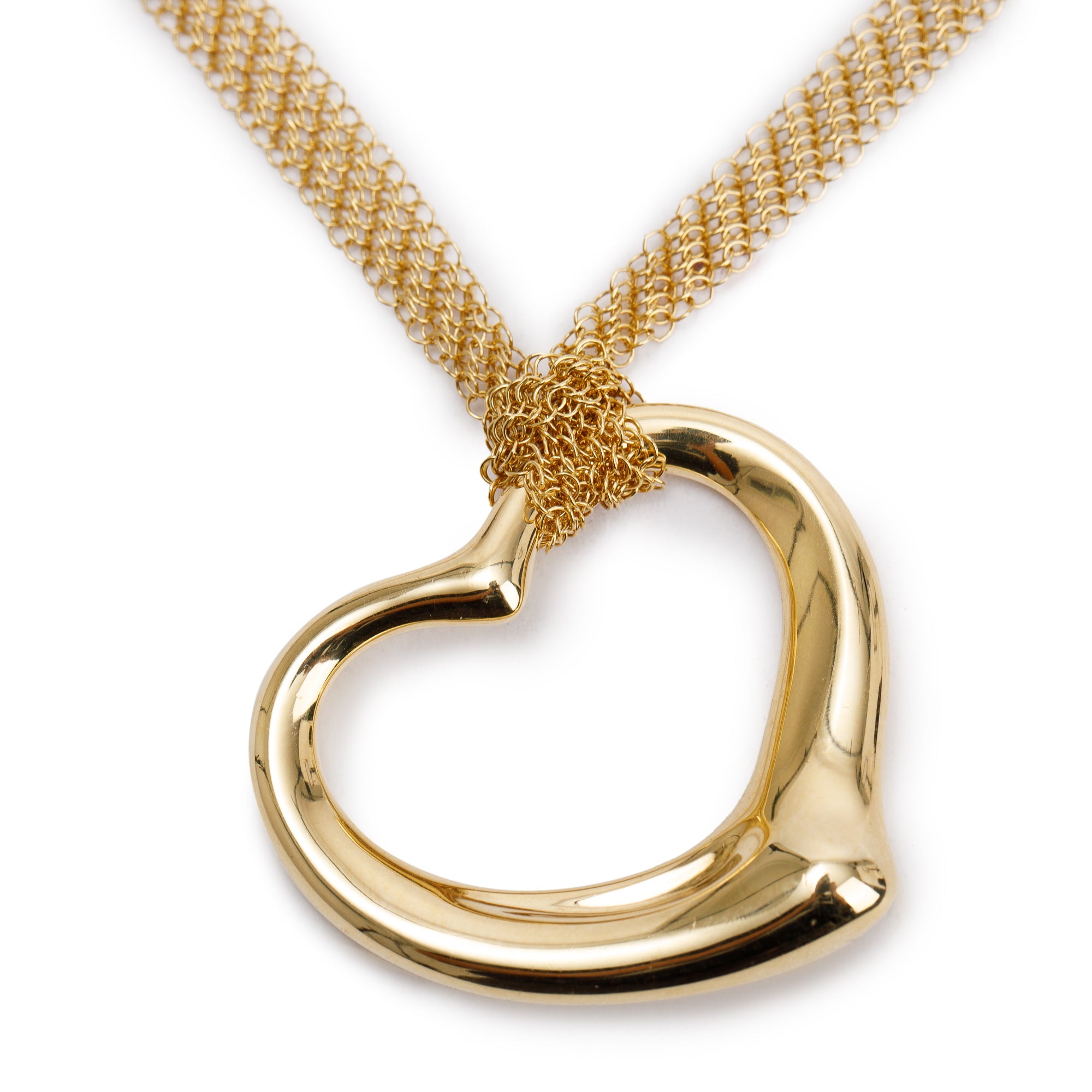 Tiffany & Co. Elsa Peretti 18k Yellow Gold Large 36MM Open Heart Pendant Mesh Necklace