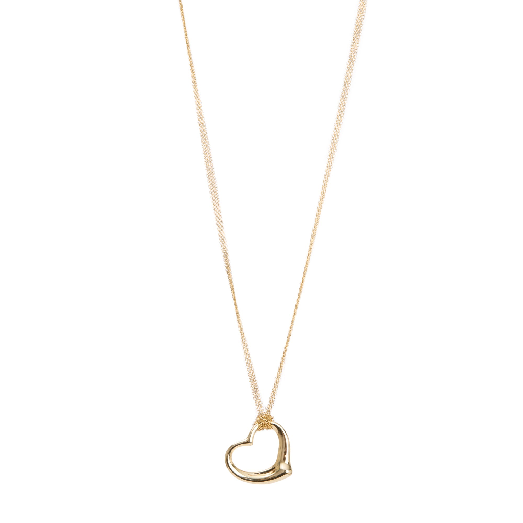 Tiffany & Co. Elsa Peretti 18k Yellow Gold Large 36MM Open Heart Pendant Mesh Necklace