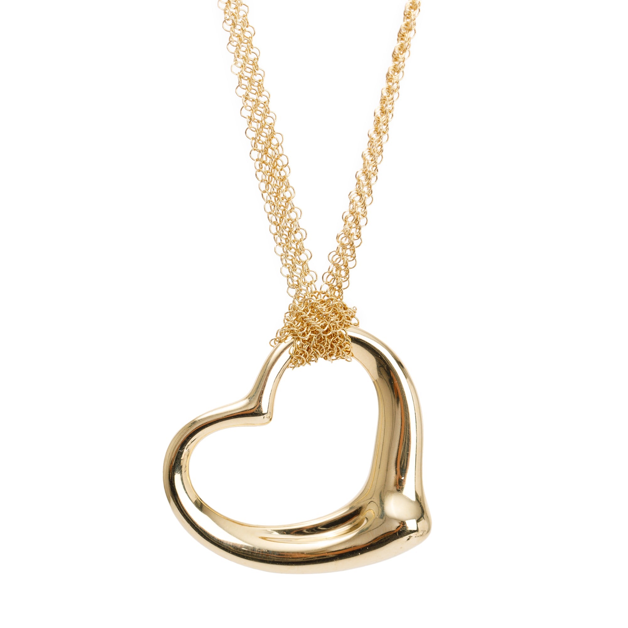 Tiffany & Co. Elsa Peretti 18k Yellow Gold Large 36MM Open Heart Pendant Mesh Necklace