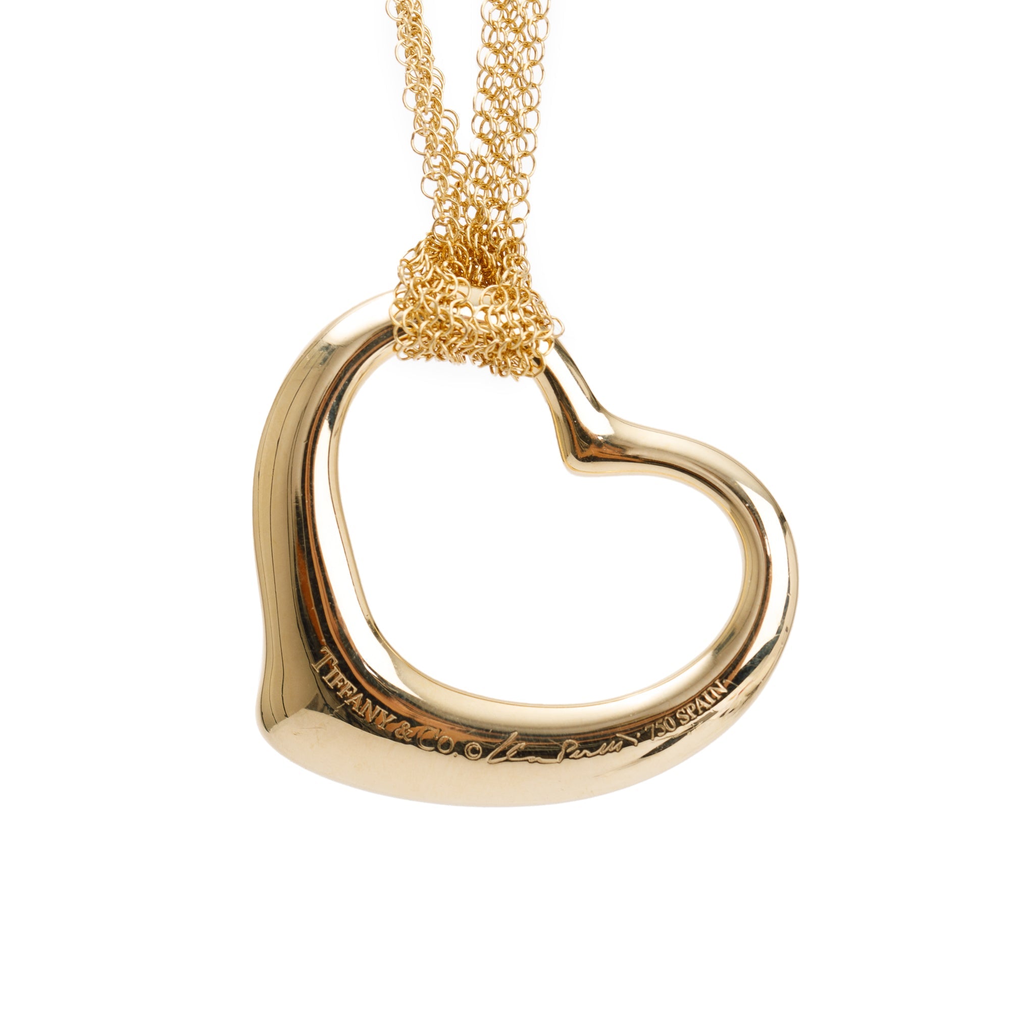 Tiffany & Co. Elsa Peretti 18k Yellow Gold Large 36MM Open Heart Pendant Mesh Necklace
