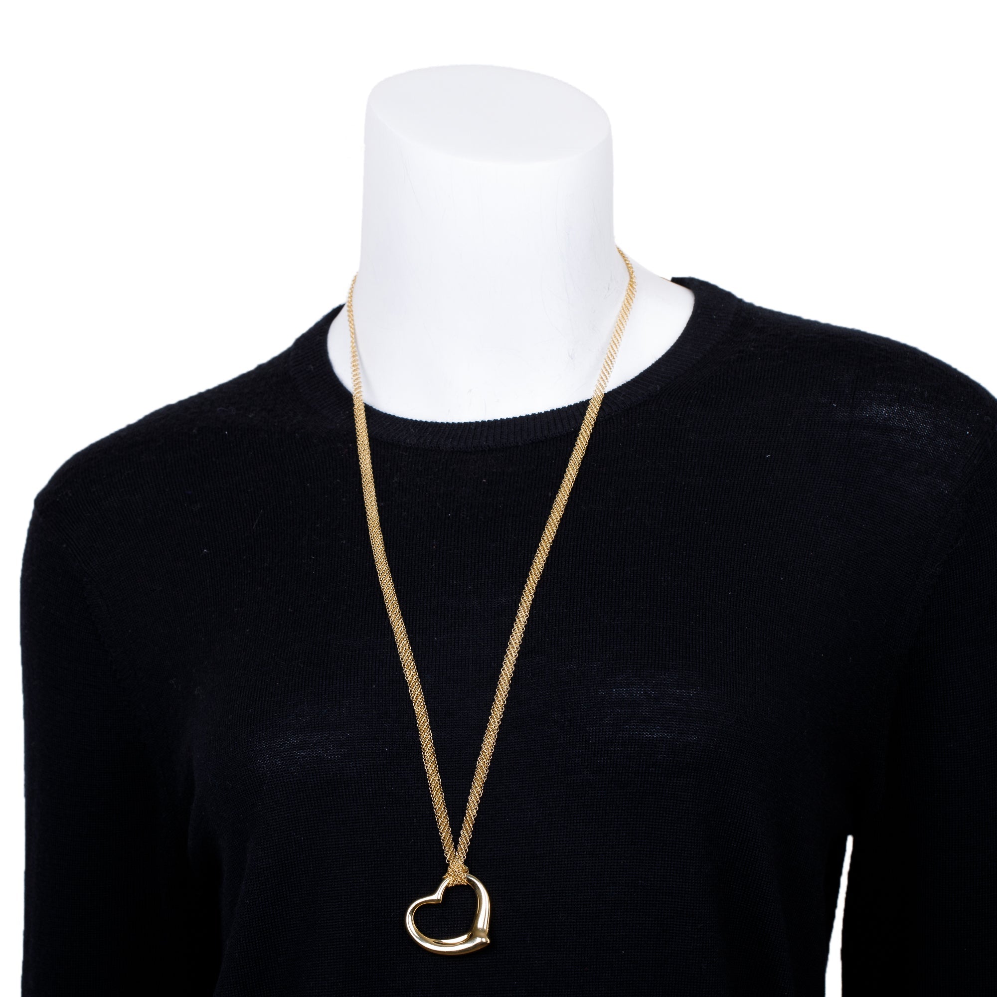 Tiffany & Co. Elsa Peretti 18k Yellow Gold Large 36MM Open Heart Pendant Mesh Necklace