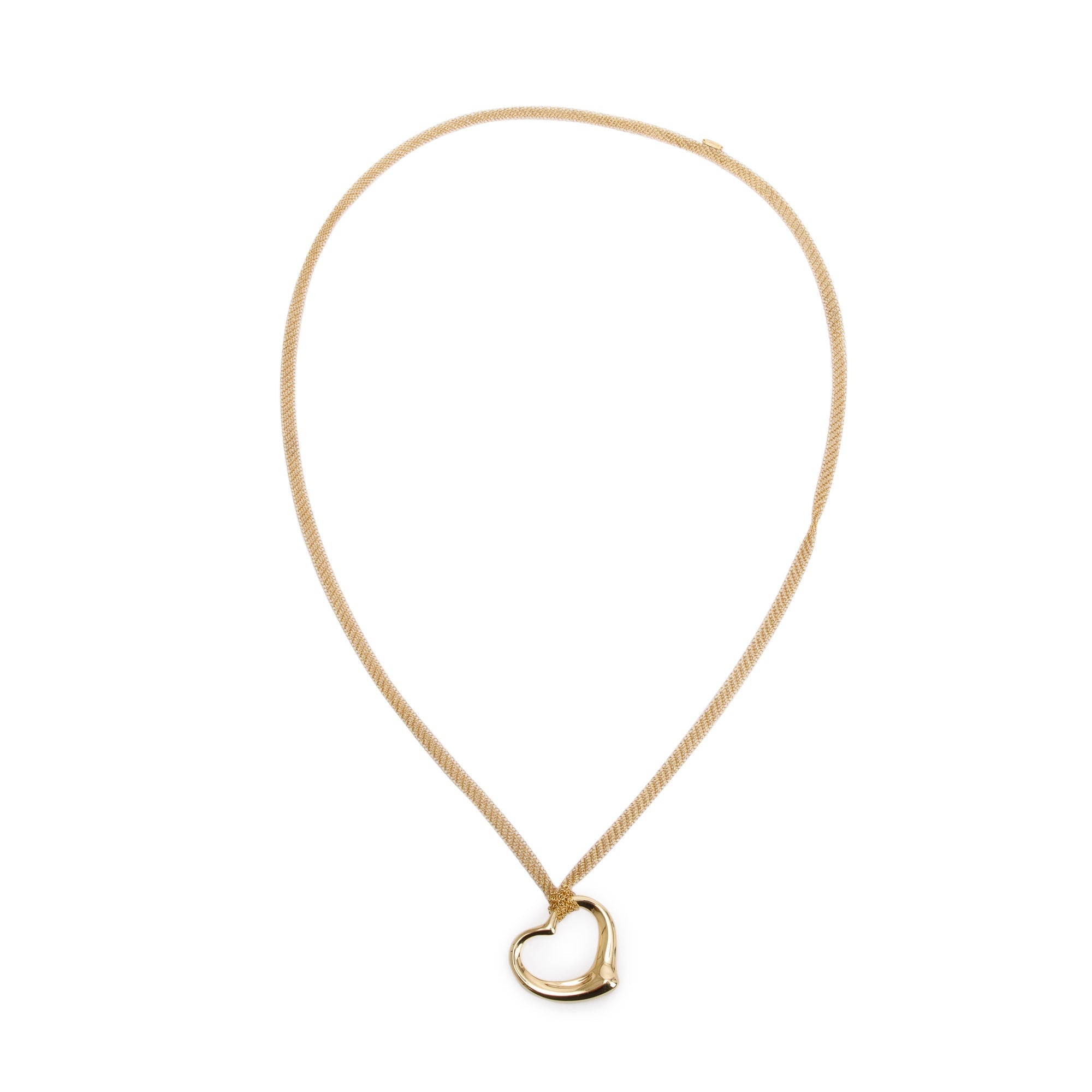 Tiffany & Co. Elsa Peretti 18k Yellow Gold Large 36MM Open Heart Pendant Mesh Necklace