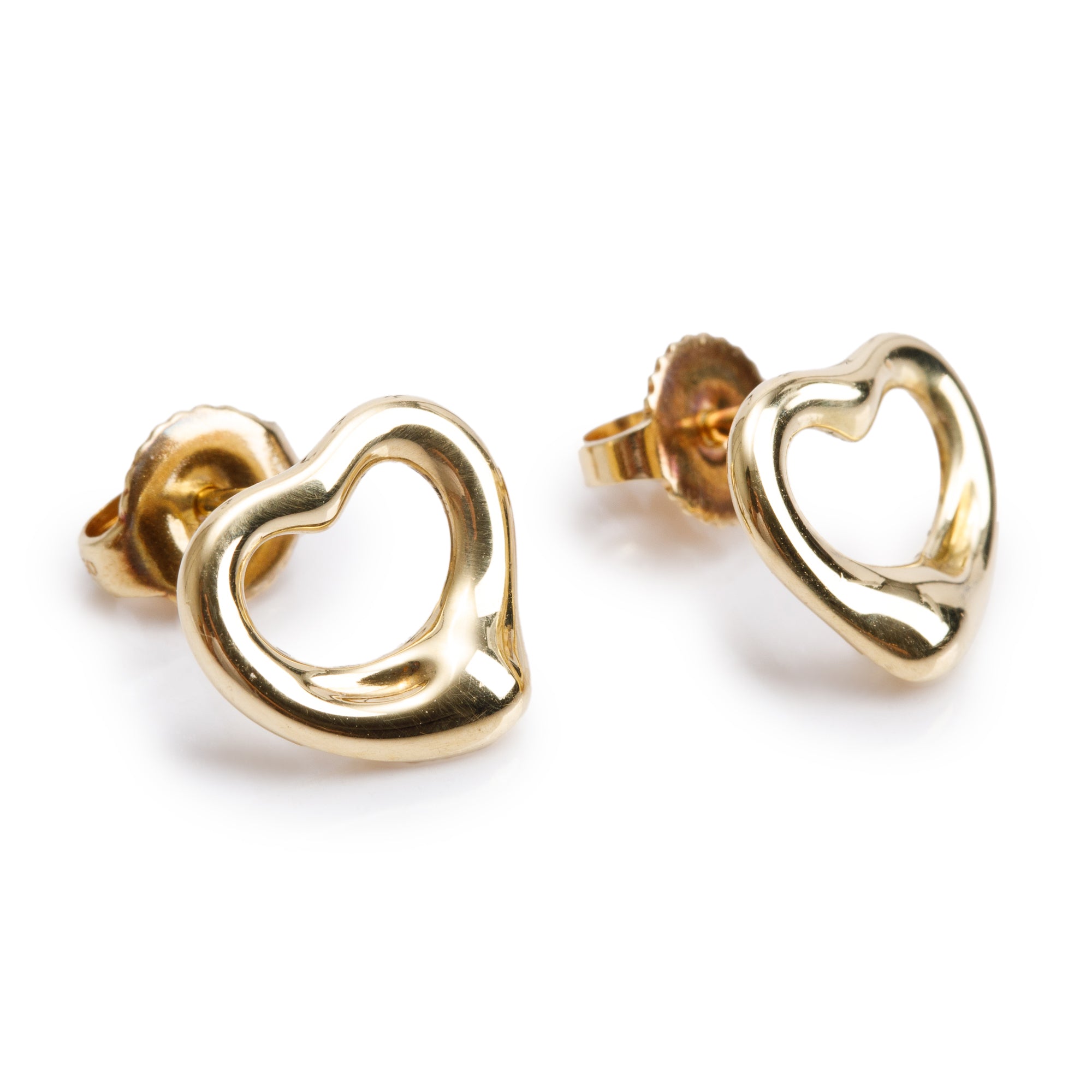Tiffany & Co. Elsa Peretti 18k Yellow Gold Open Heart Stud Earrings, 11 MM