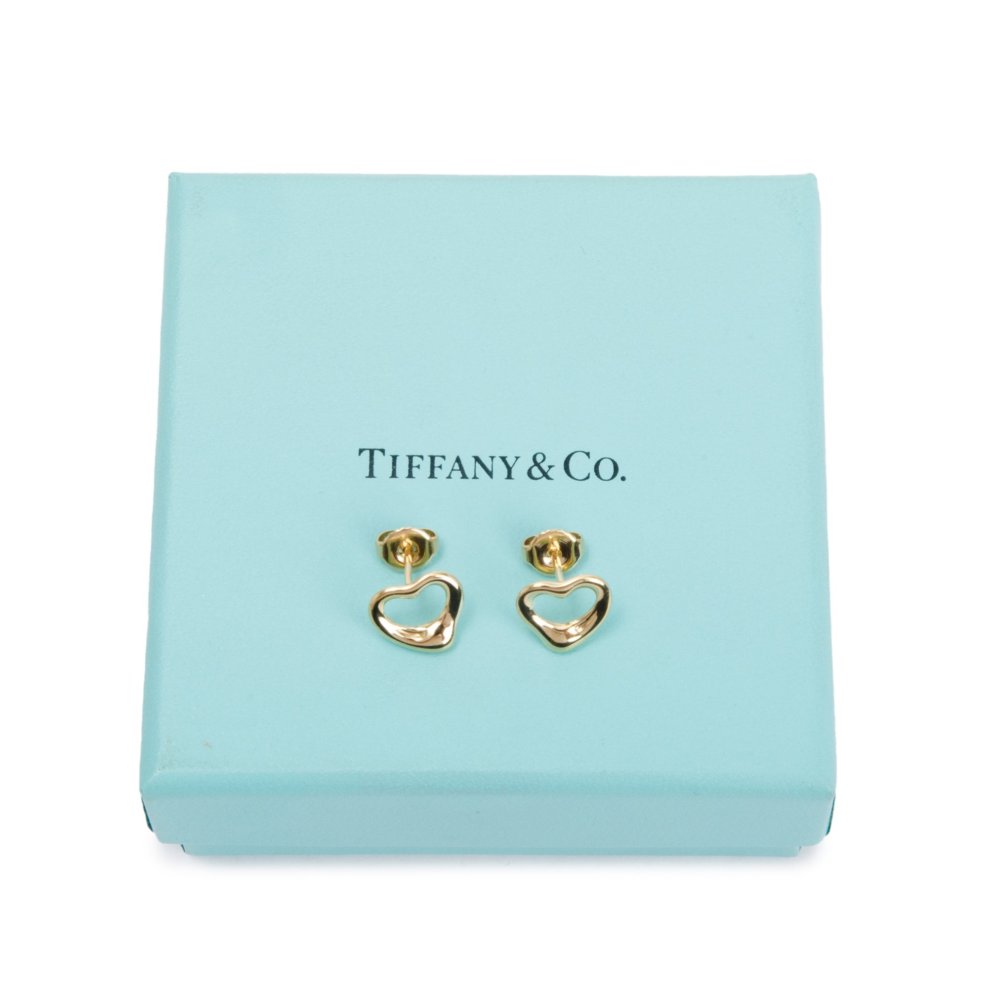 Tiffany & Co. Elsa Peretti 18k Yellow Gold Open Heart Stud Earrings, 11 MM w/ Box
