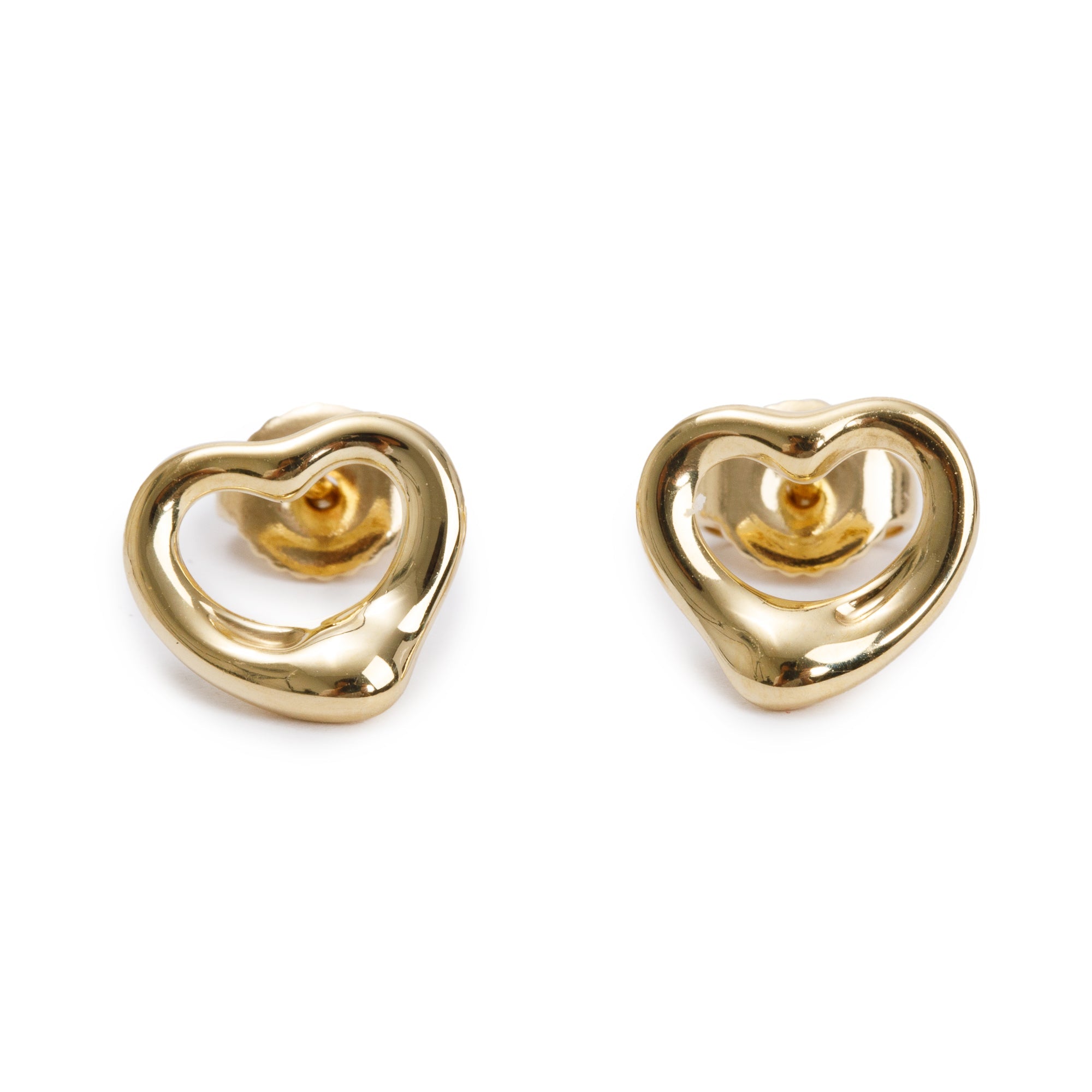 Tiffany & Co. Elsa Peretti 18k Yellow Gold Open Heart Stud Earrings, 11 MM w/ Box