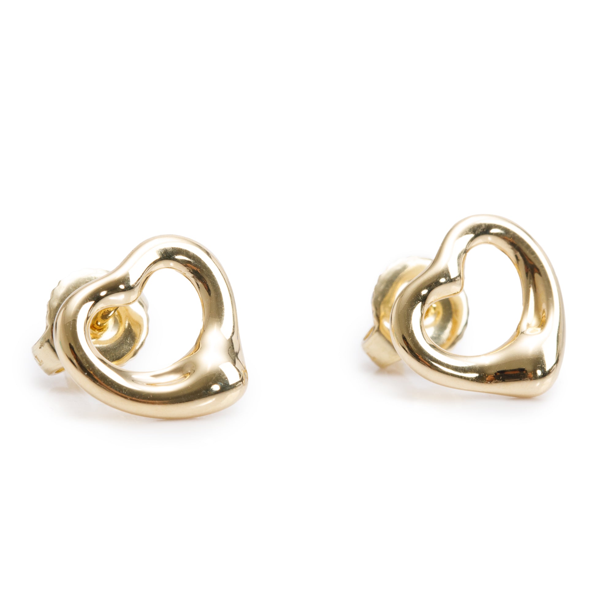 Tiffany & Co. Elsa Peretti 18k Yellow Gold Open Heart Stud Earrings, 11 MM w/ Box