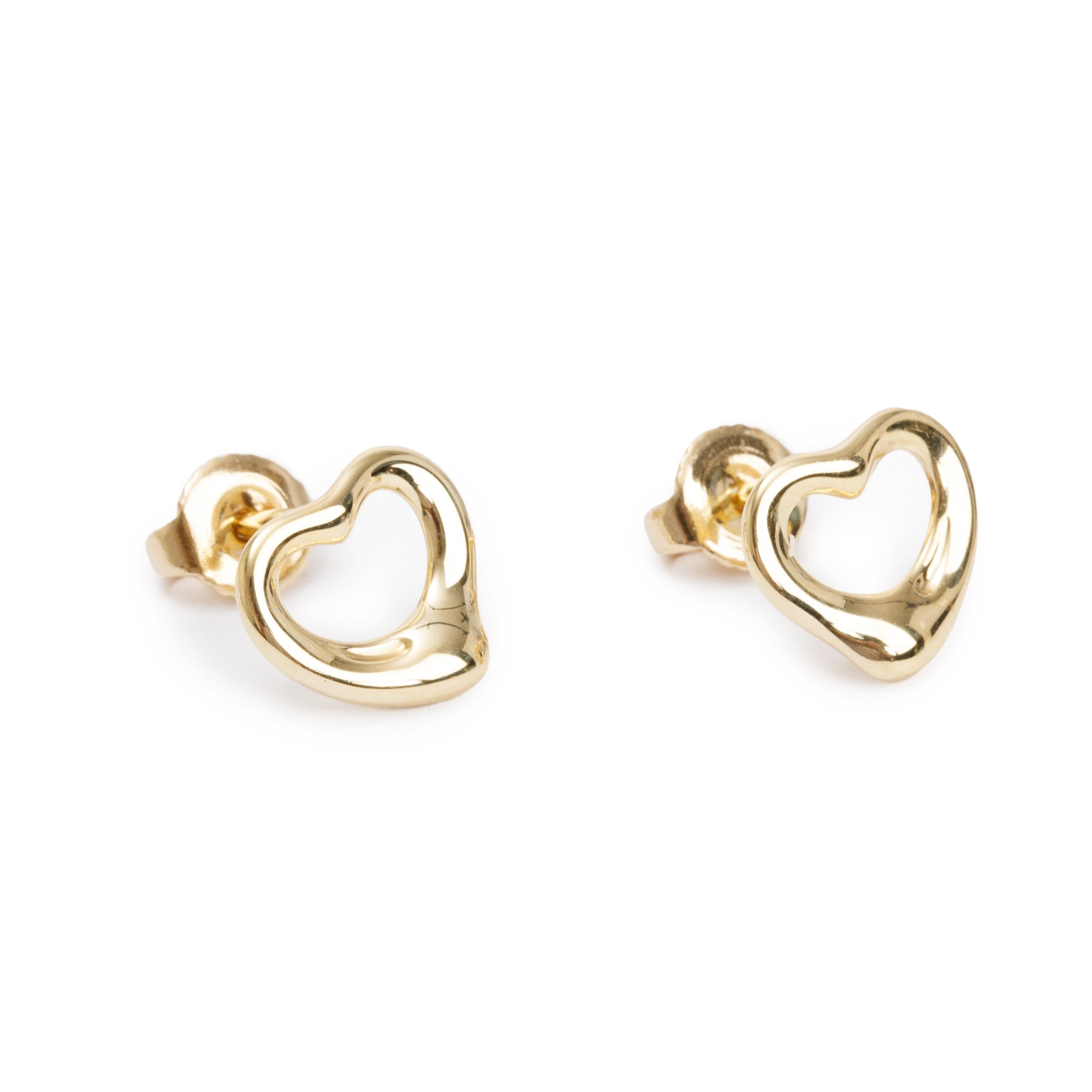Tiffany & Co. Elsa Peretti 18k Yellow Gold Open Heart Stud Earrings, 11 MM w/ Box