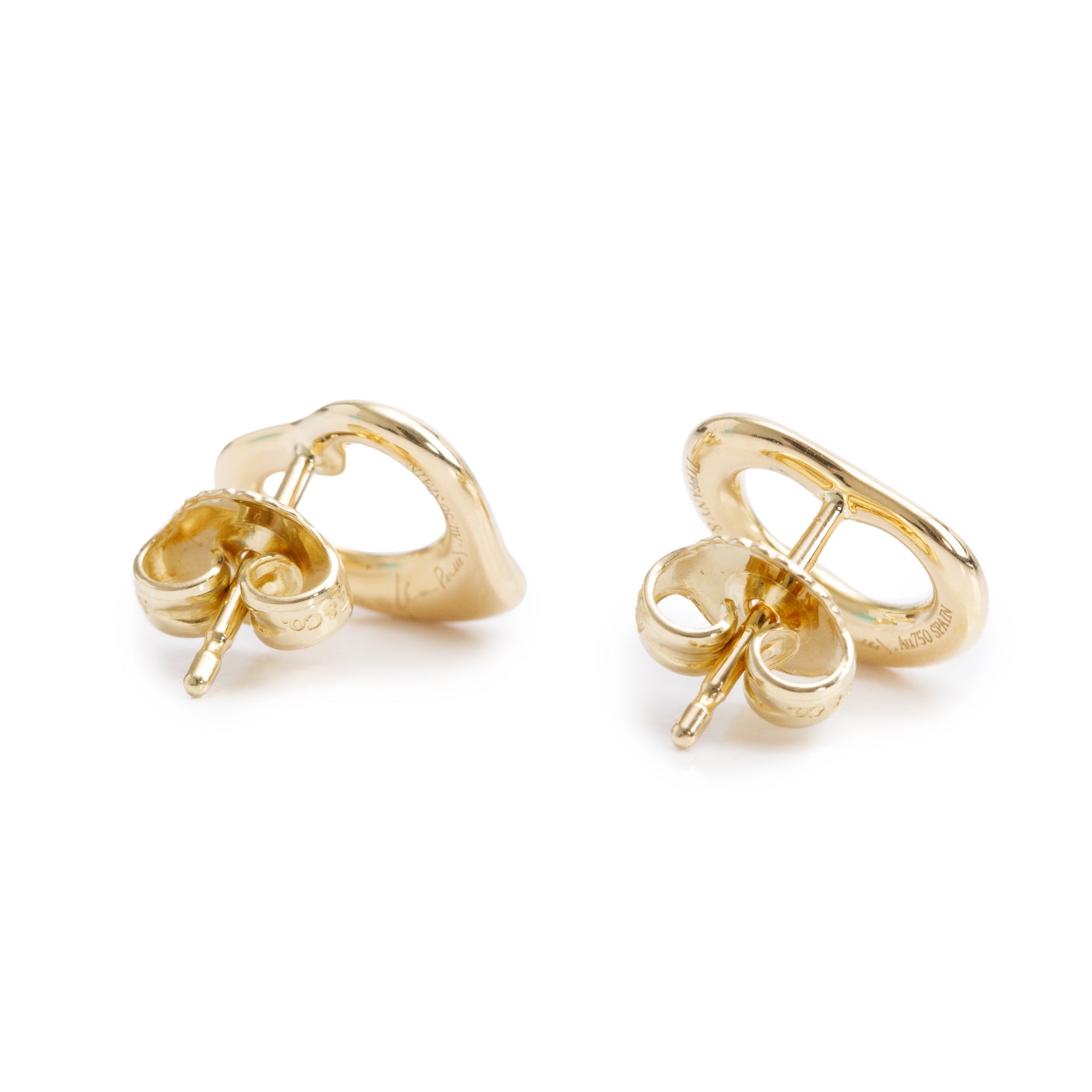 Tiffany & Co. Elsa Peretti 18k Yellow Gold Open Heart Stud Earrings, 11 MM w/ Box