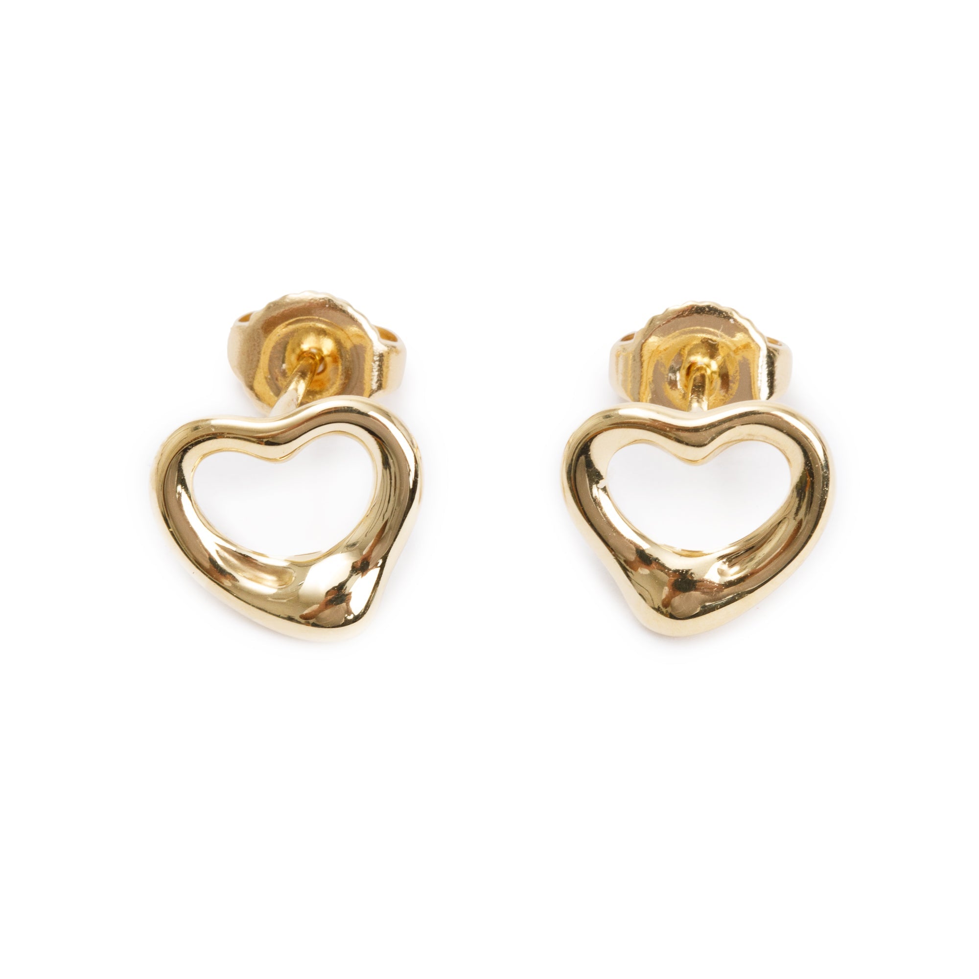 Tiffany & Co. Elsa Peretti 18k Yellow Gold Open Heart Stud Earrings, 11 MM w/ Box