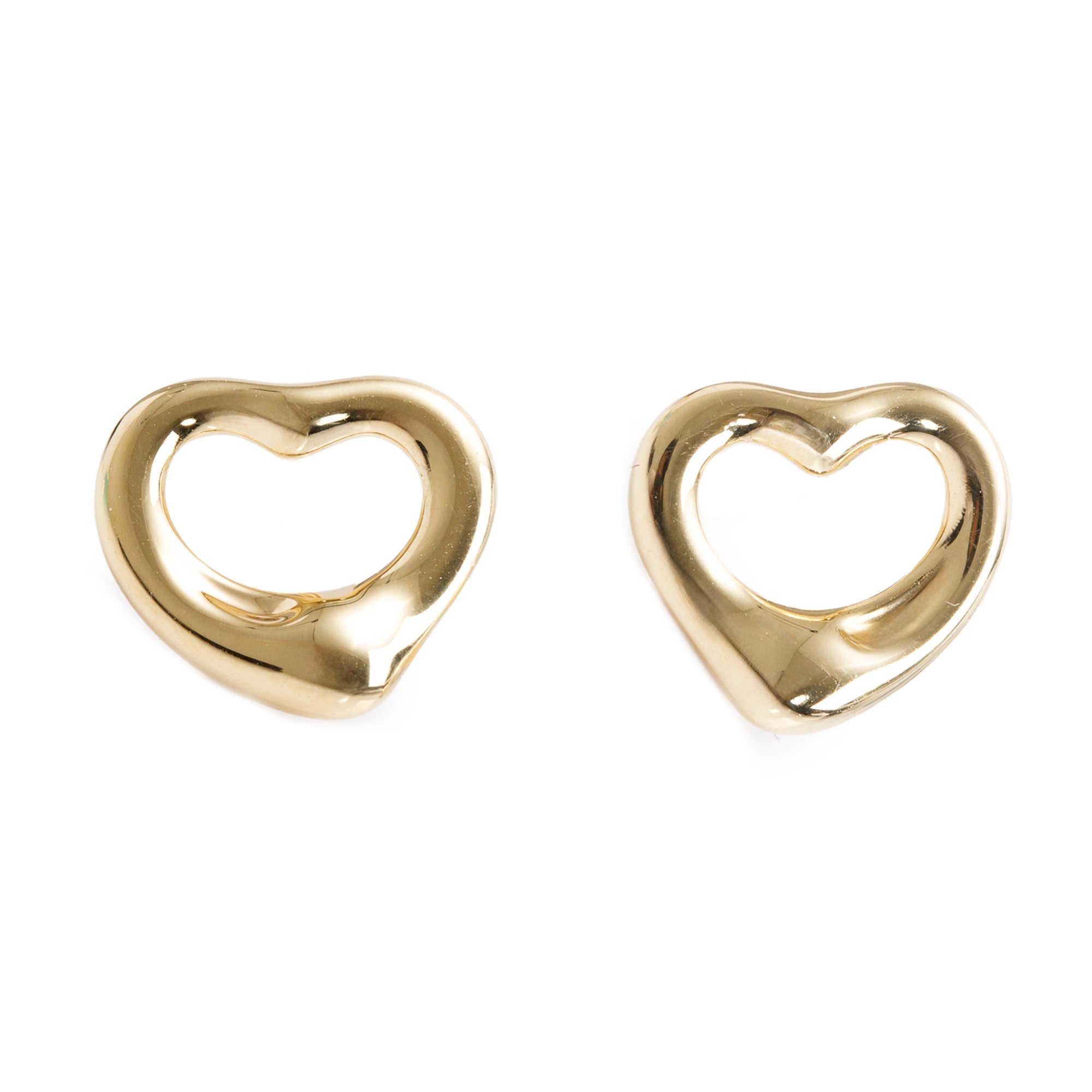 Tiffany & Co. Elsa Peretti 18k Yellow Gold Open Heart Stud Earrings, 11 MM w/ Box